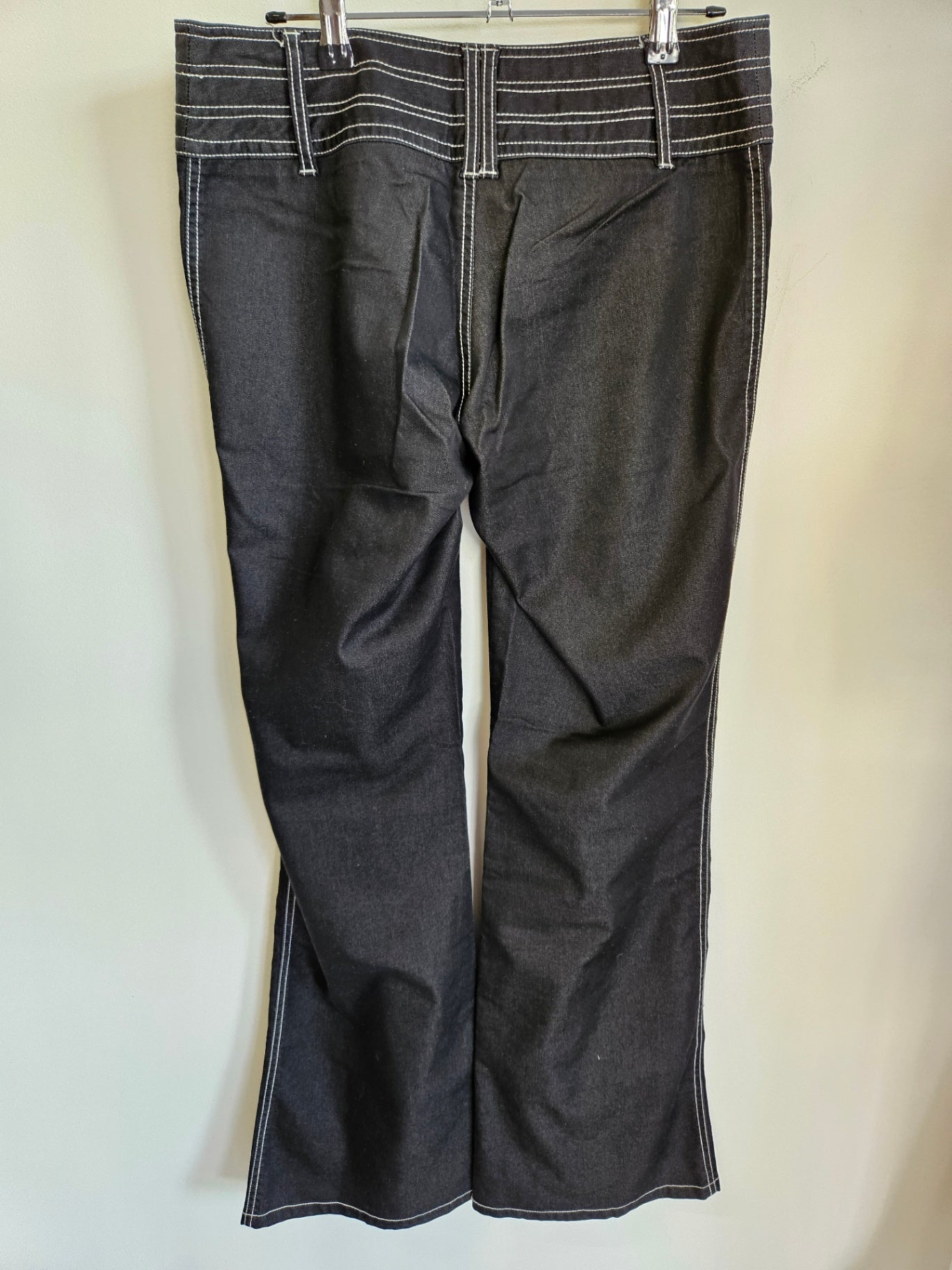 MAX COTTON BLEND TAILORED WIDE LEG LOW WAIST PANTS BLACK WHITE STITCH SIZE 10