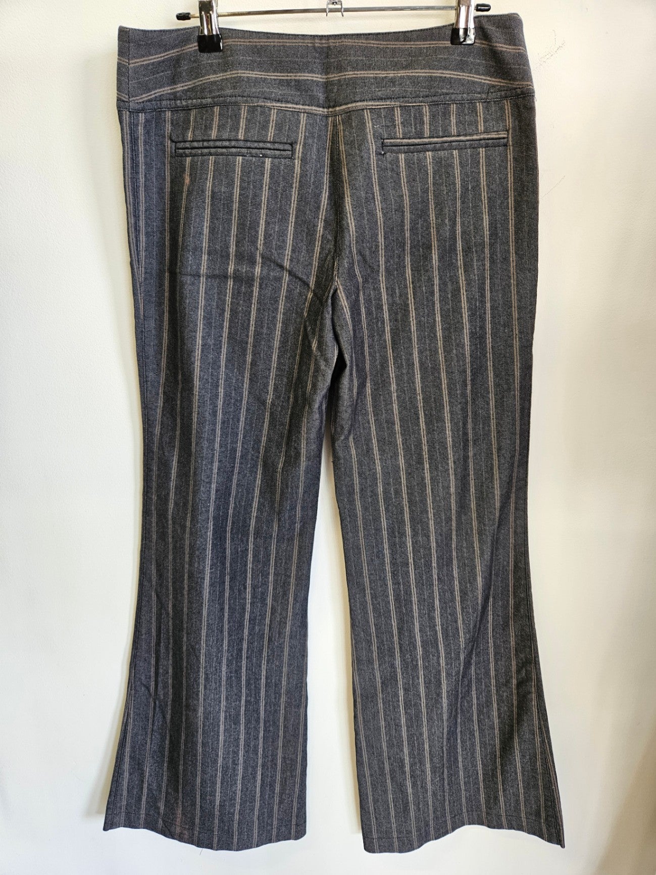 MAX COTTON BLEND TAILORED LOW RISE WIDE LEG PANTS GREY BEIGE PIINSTRIPE SIZE 10