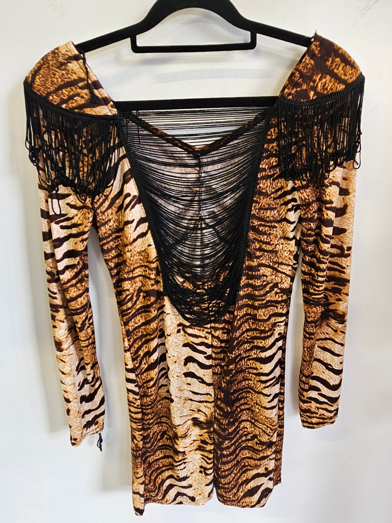 LONG SLEEVE MINI DRESS TIGER TASSLE SIZE S