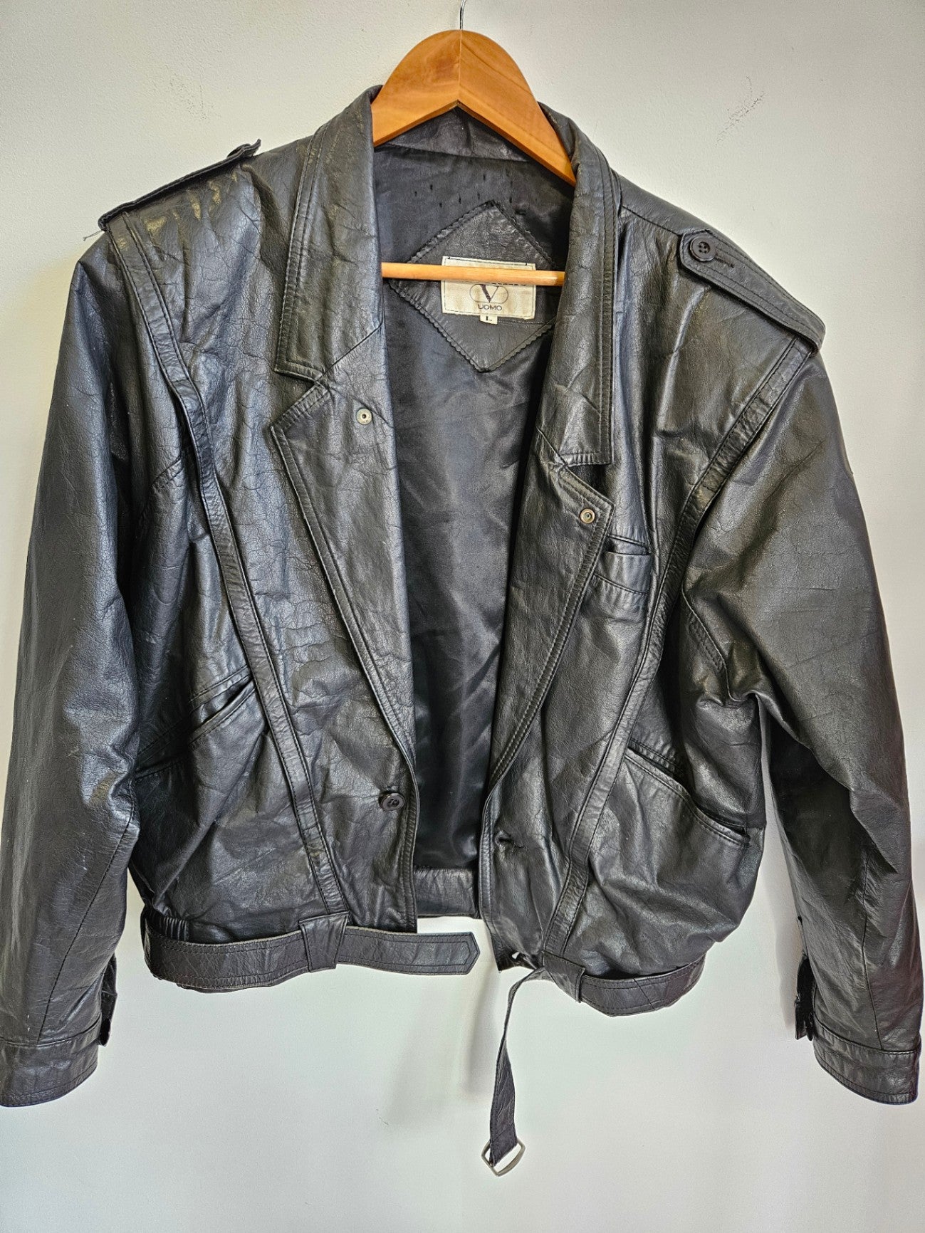 VALENTINO LEATHER VINTAGE BIKER JACKET BLACK SIZE L