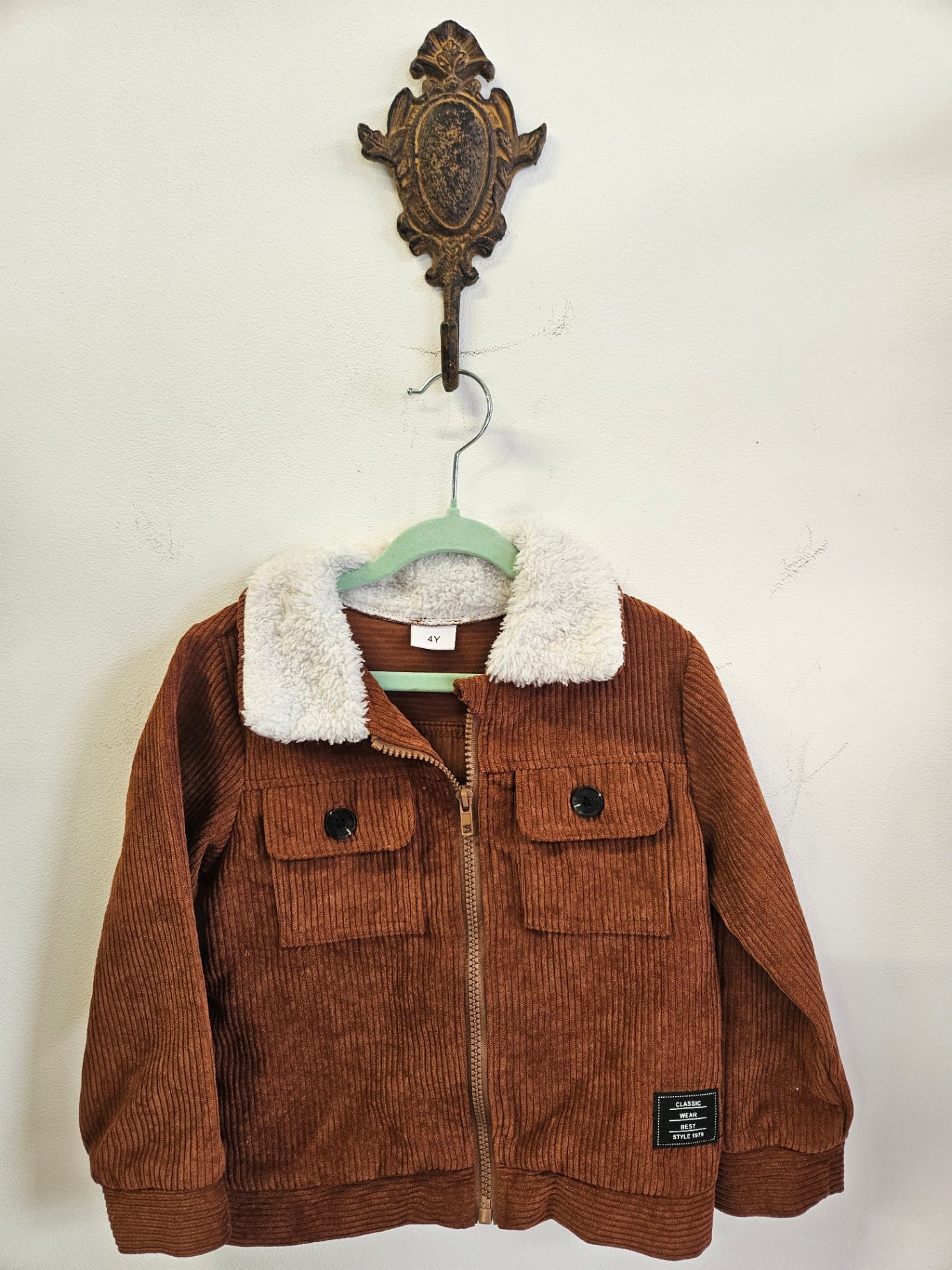 CORDUROY FAUX SHEARLING JACKET BROWN SIZE 4Y