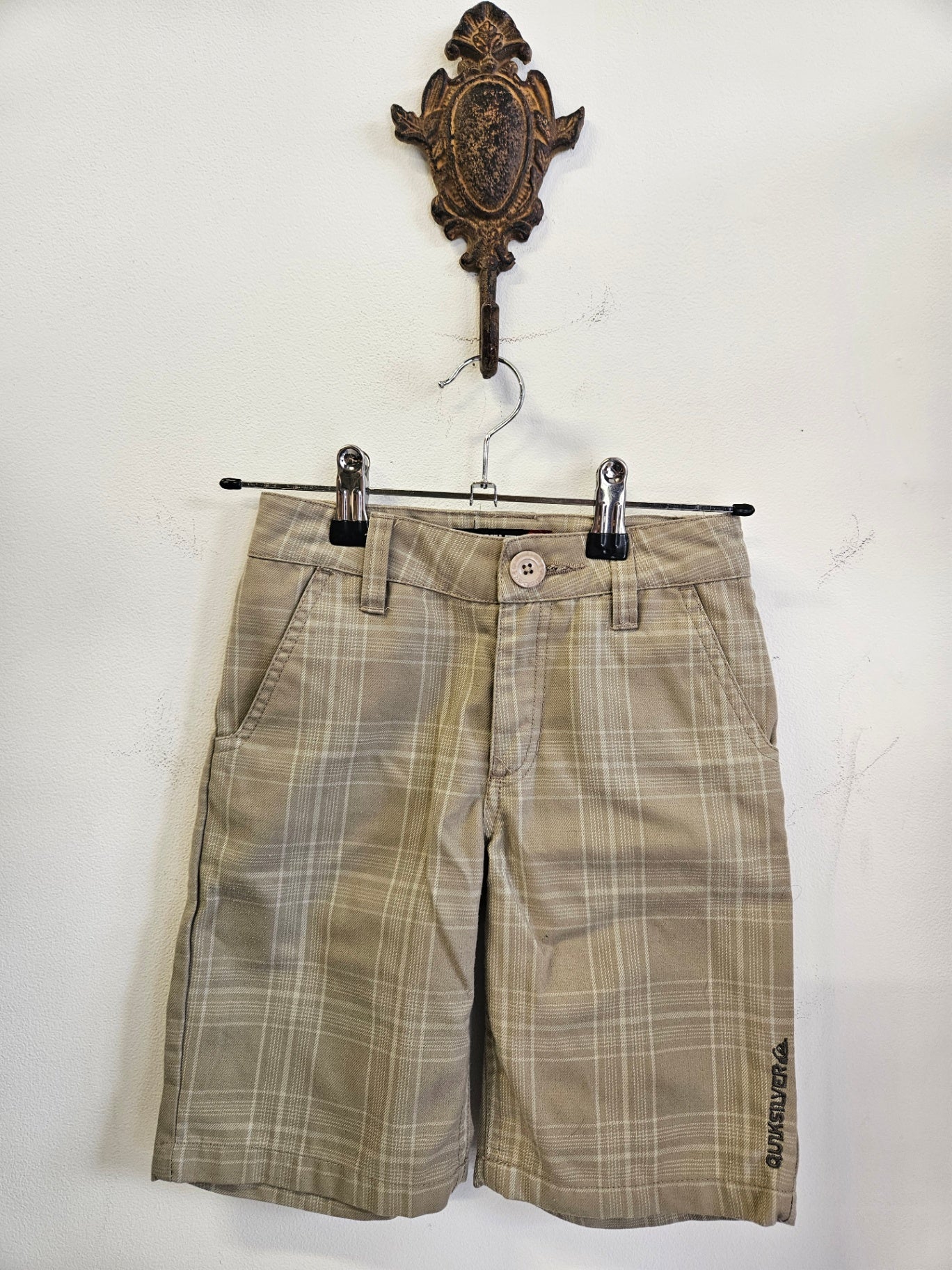 QUIKSILVER COTTON SHORTS BEIGE PLAID SIZE 6Y