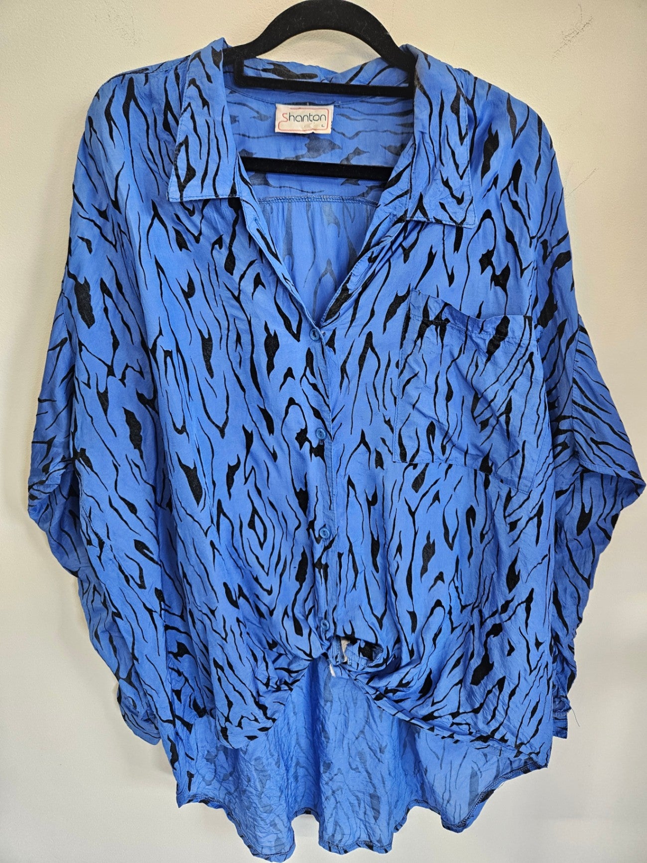 SHANTON VISCOSE VINTAGE LONG SLEEVE SHIRT ELECTRIC BLUE TIGER SIZE L/XL
