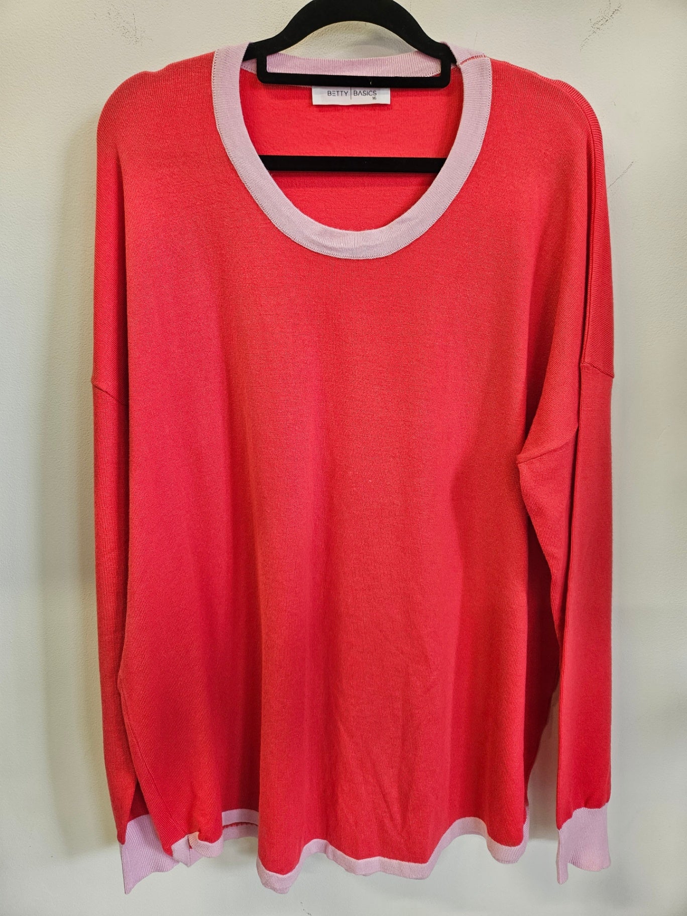 BETTY BASICS VISCOSE BLEND LONG SLEEVE TOP WATERMELON/PINK SIZE 16