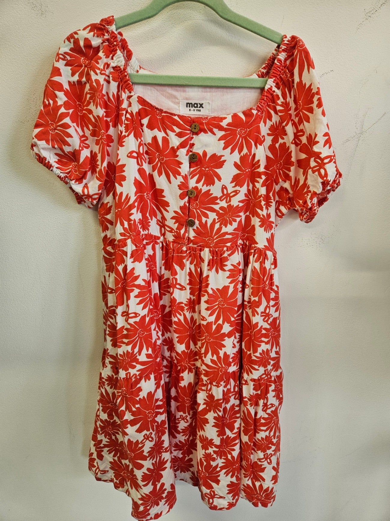 MAX COTTON DRESS RED WHITE FLORAL SIZE 8-9Y