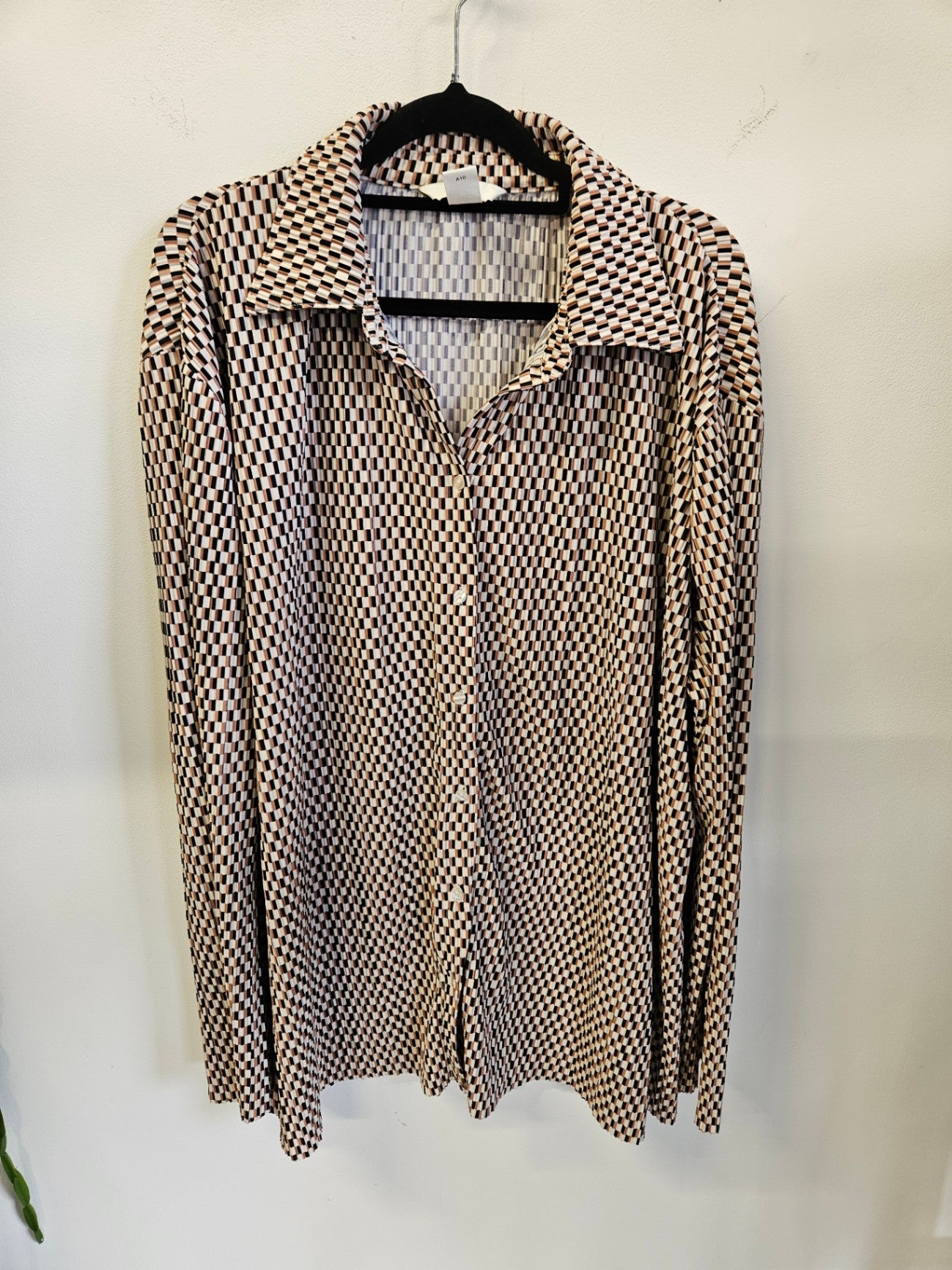 H&M SHIRT RETRO BROWN BLACK CREAM SIZE XL