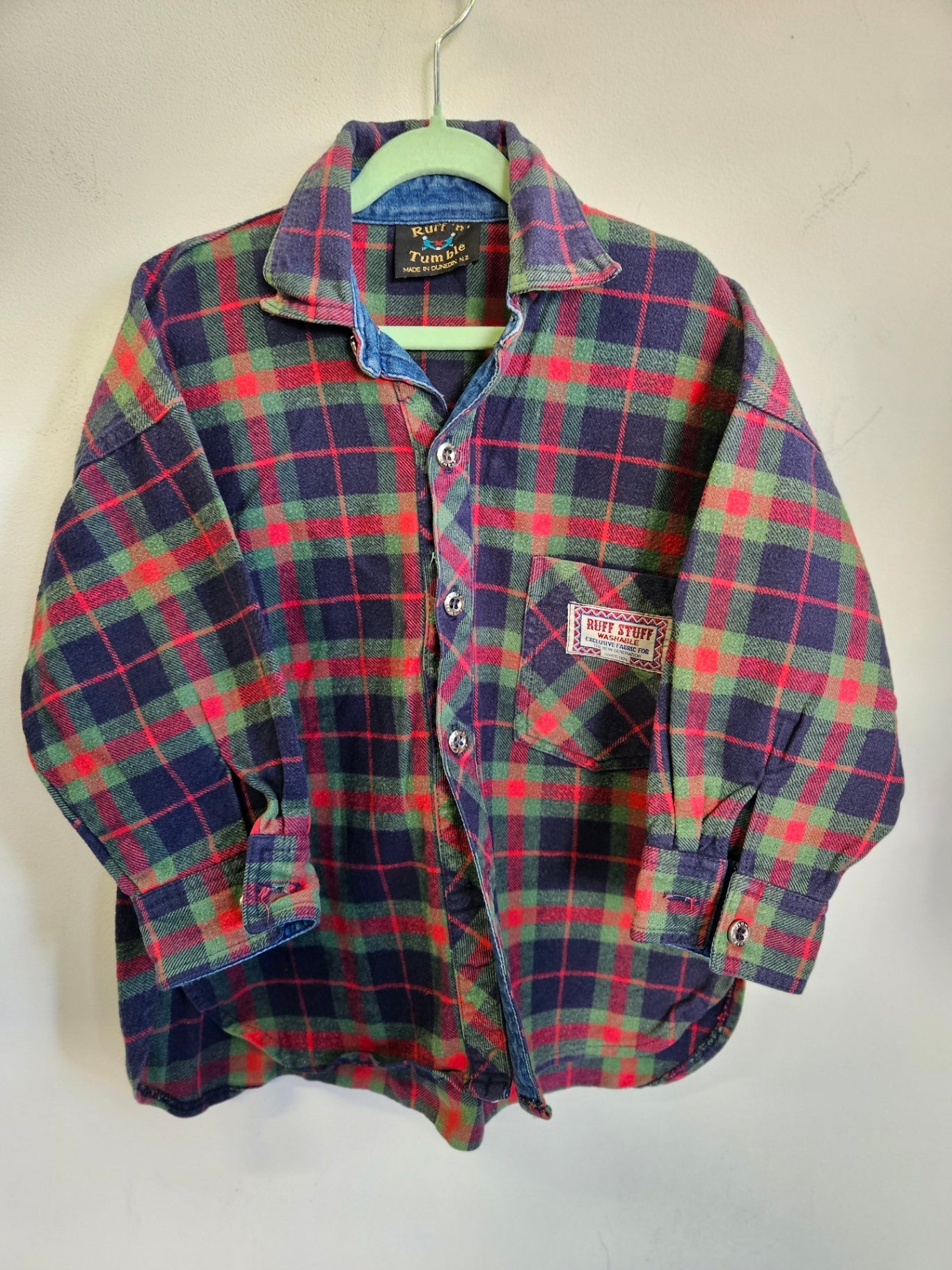RUFF STUFF COTTON LONG SLEEVE SHIRT RED GREEN NAVY SIZE 4Y