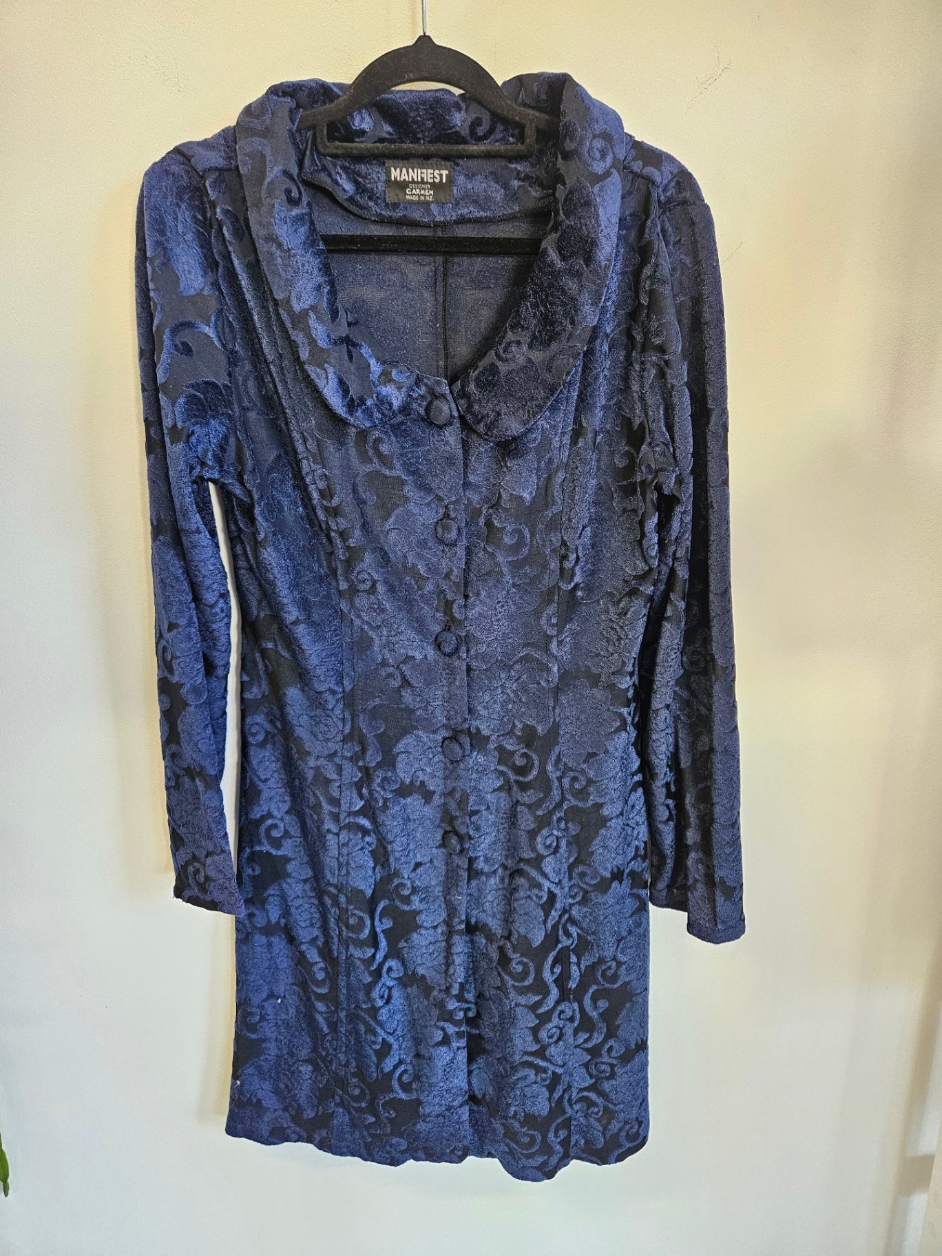 MANIFEST LONG SLEEVE MINI DRESS/COAT BLUE EMBOSSED SIZE 12