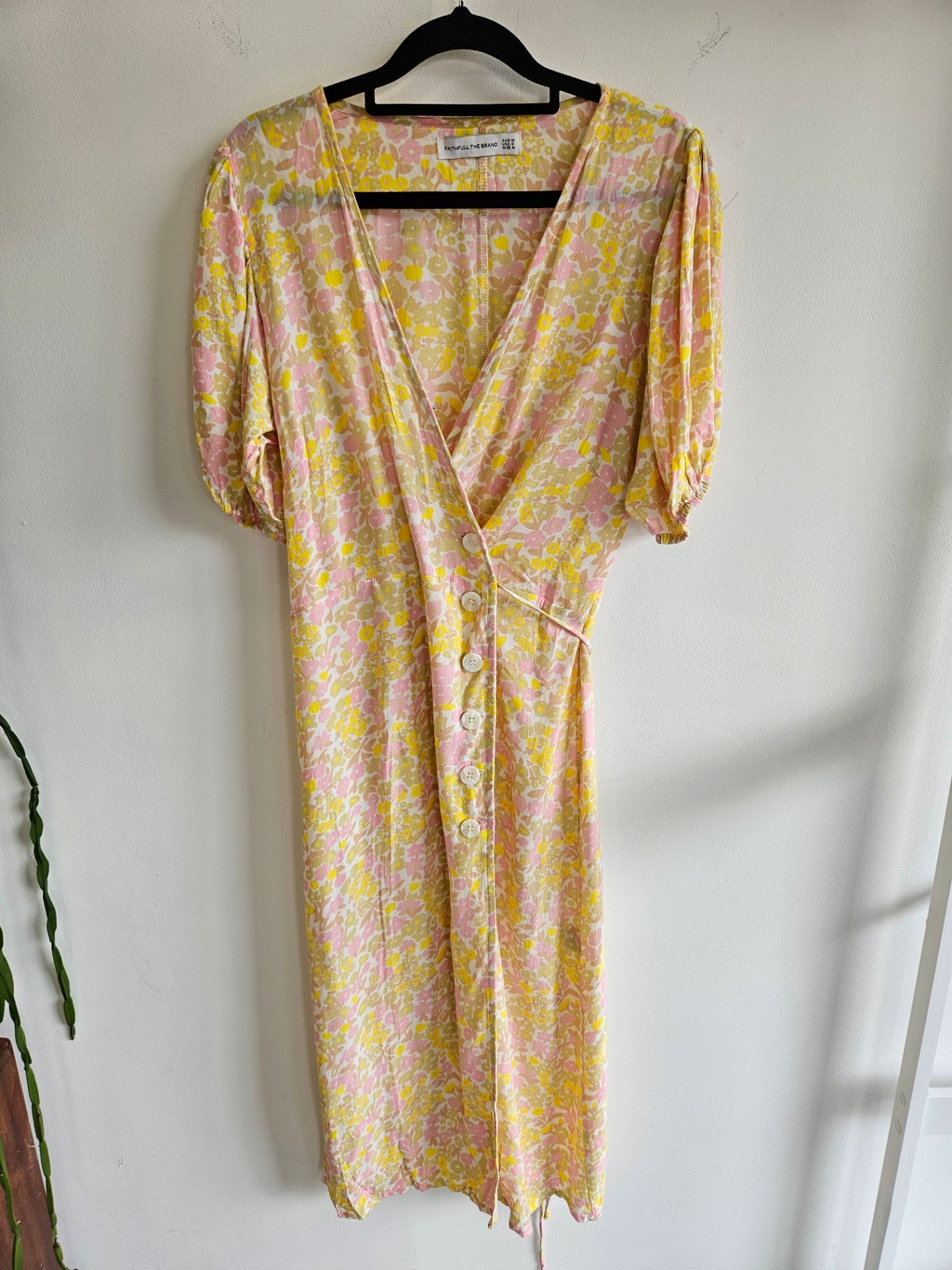 FAITHFULL THE BRAND RAYON DRESS YELLOW PINK FLORAL SIZE 10