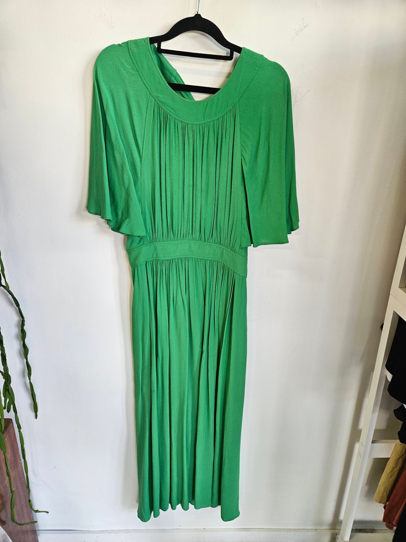 WHISTLES VISCOSE SHORT SLEEVE MAXI DRESS GREEN SIZE M