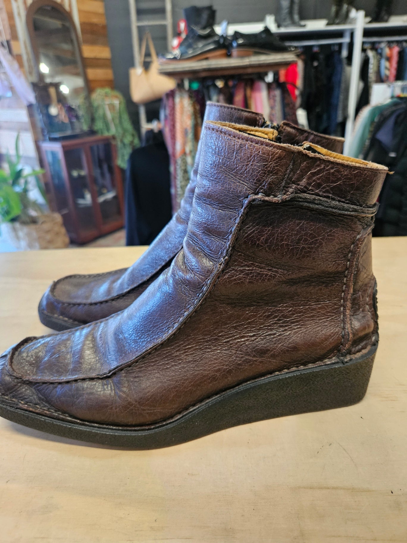 VERO GOMMA LEATHER VINTAGE BOOTS BROWN SIZE 40