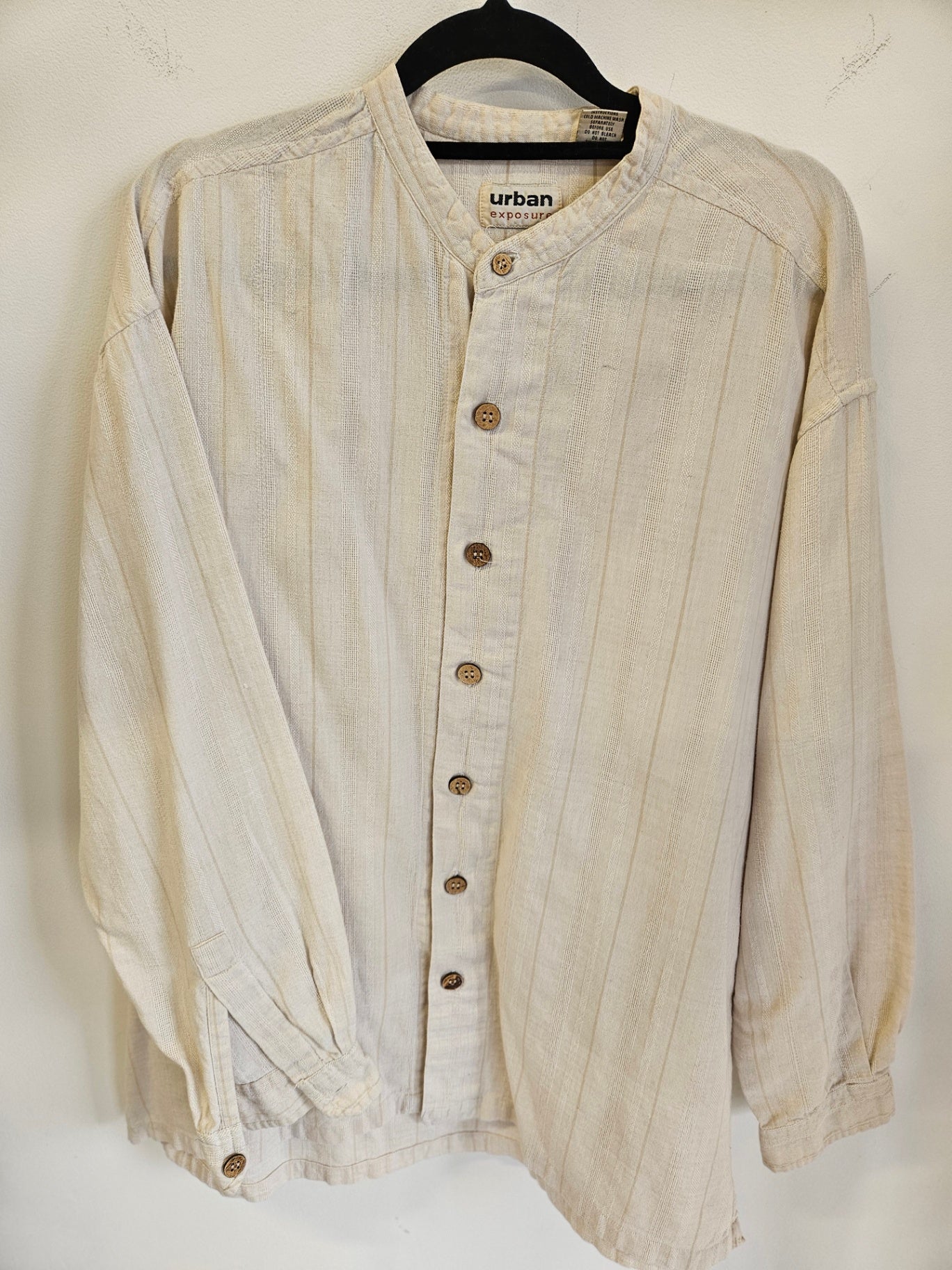 URBAN EXPOSURE COTTON LONG SLEEVE SHIRT CREAM BEIGE SIZE M
