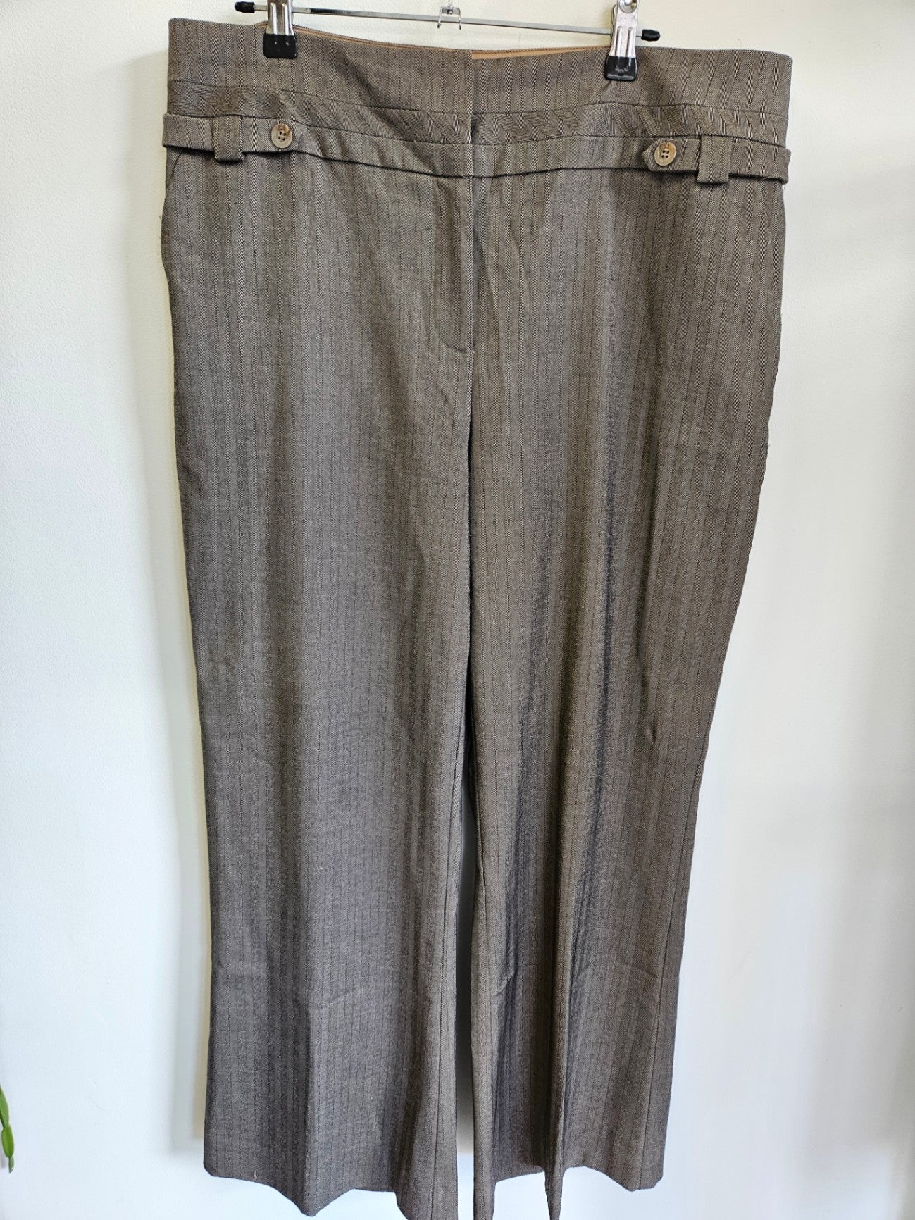 JASPER CONRAN POLY VISCOSE ELASTANE WIDE LEG PANTS TAUPE STRIPE SIZE 16