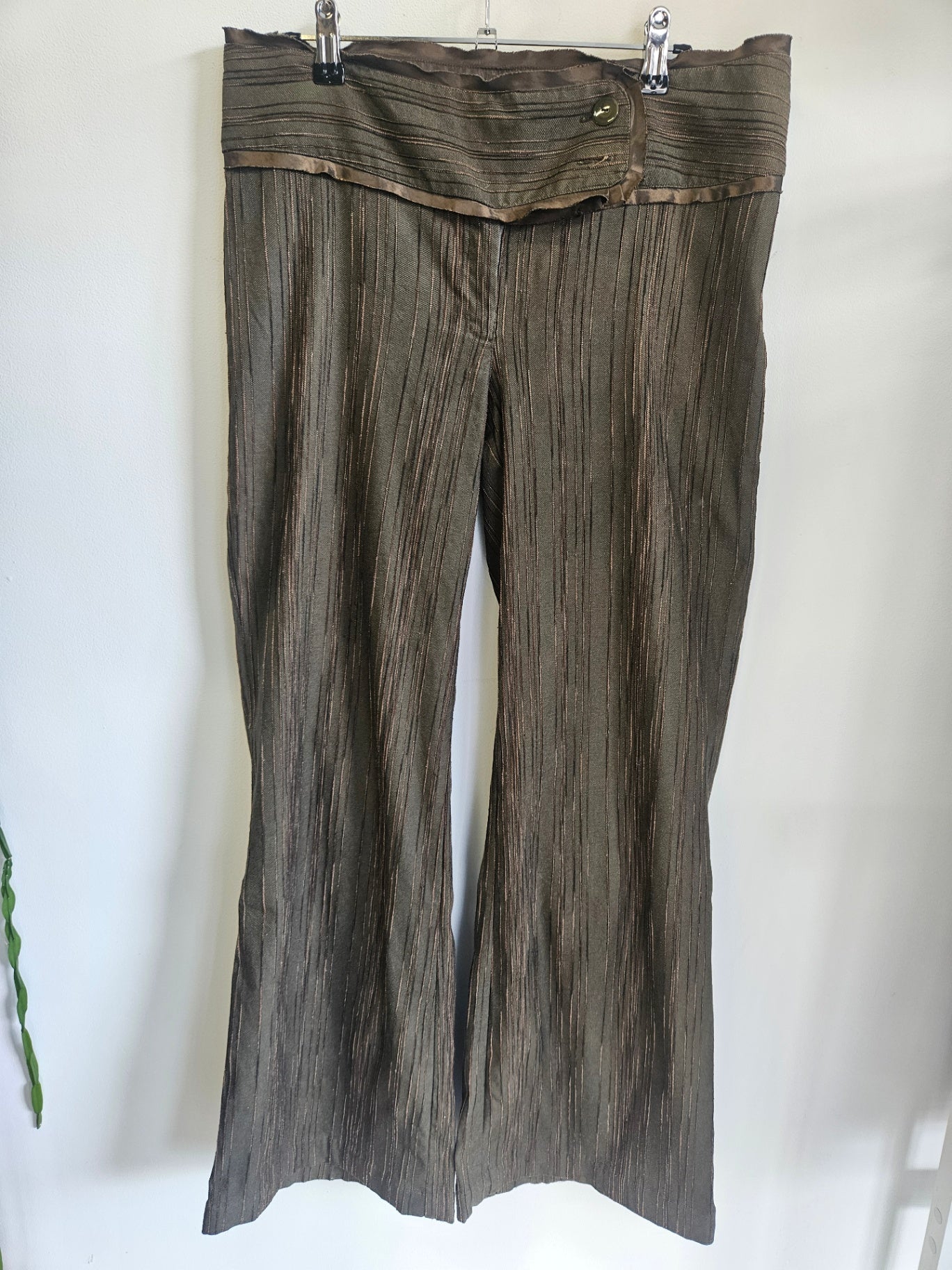 ANNAH STRETTON RAYON SPANDEX BLEND LOW WIDE PANTS KHAKI BROWN PINSTRIPE SIZE 12