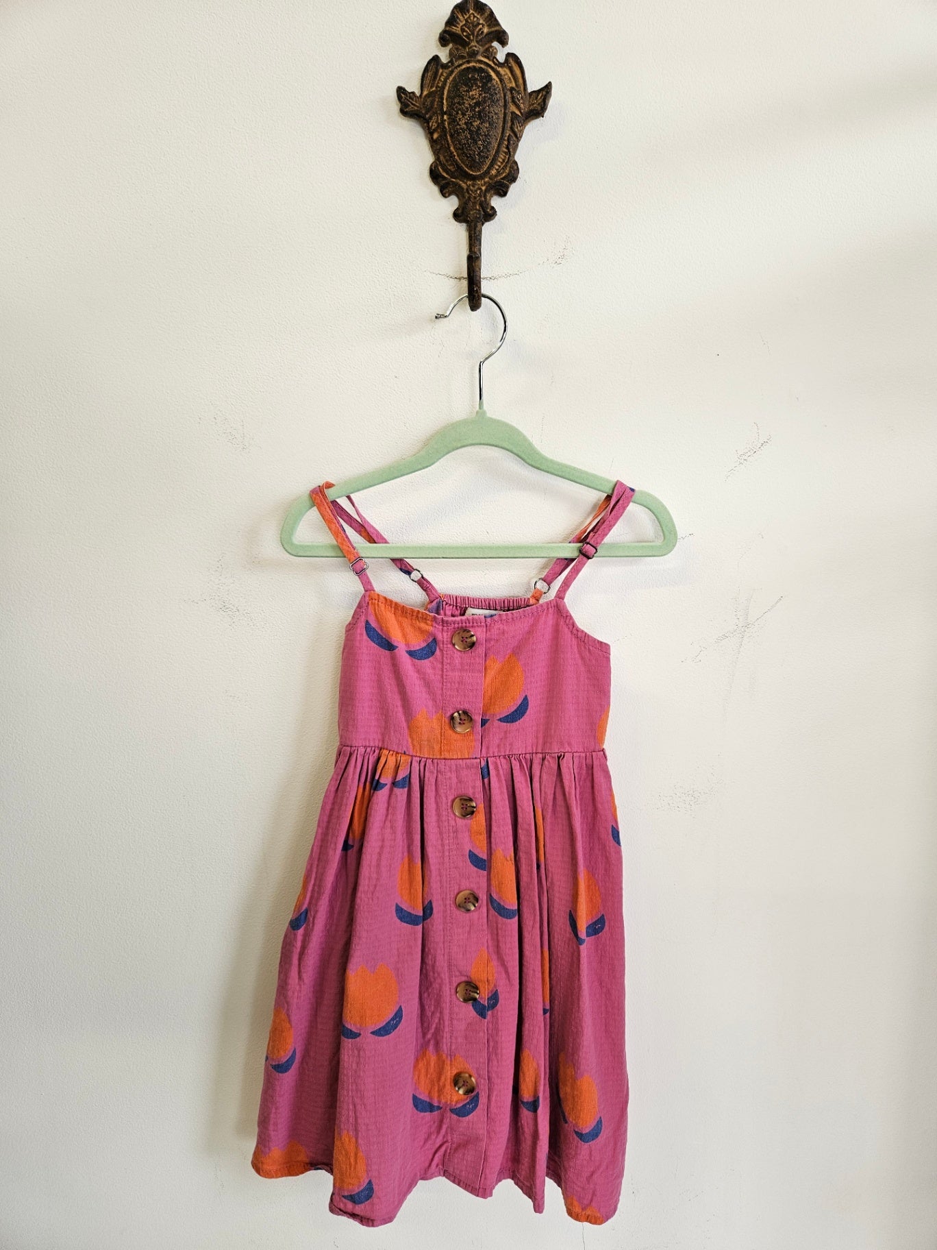 BOBO CHOSES COTTON DRESS PINK ORANGE BLUE FLOWER SIZE 18-24M