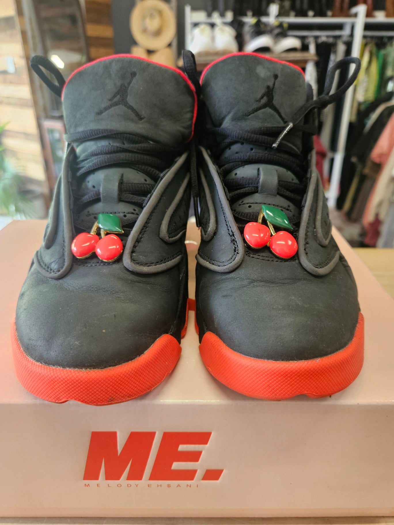 AIR JORDAN X MELODY EH$HANI COLAB LEATHER TRAINERS BLACK RED PURPLE SIZE 6.5US