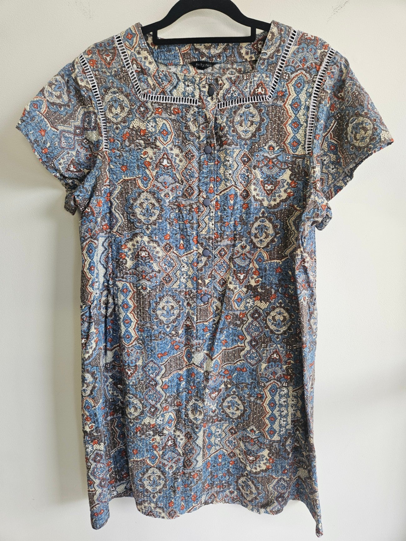BRIDGE HIGH Unknown fabric SHORT SLEEVE MINI DRESS BLUE PAISLEY SIZE 11
