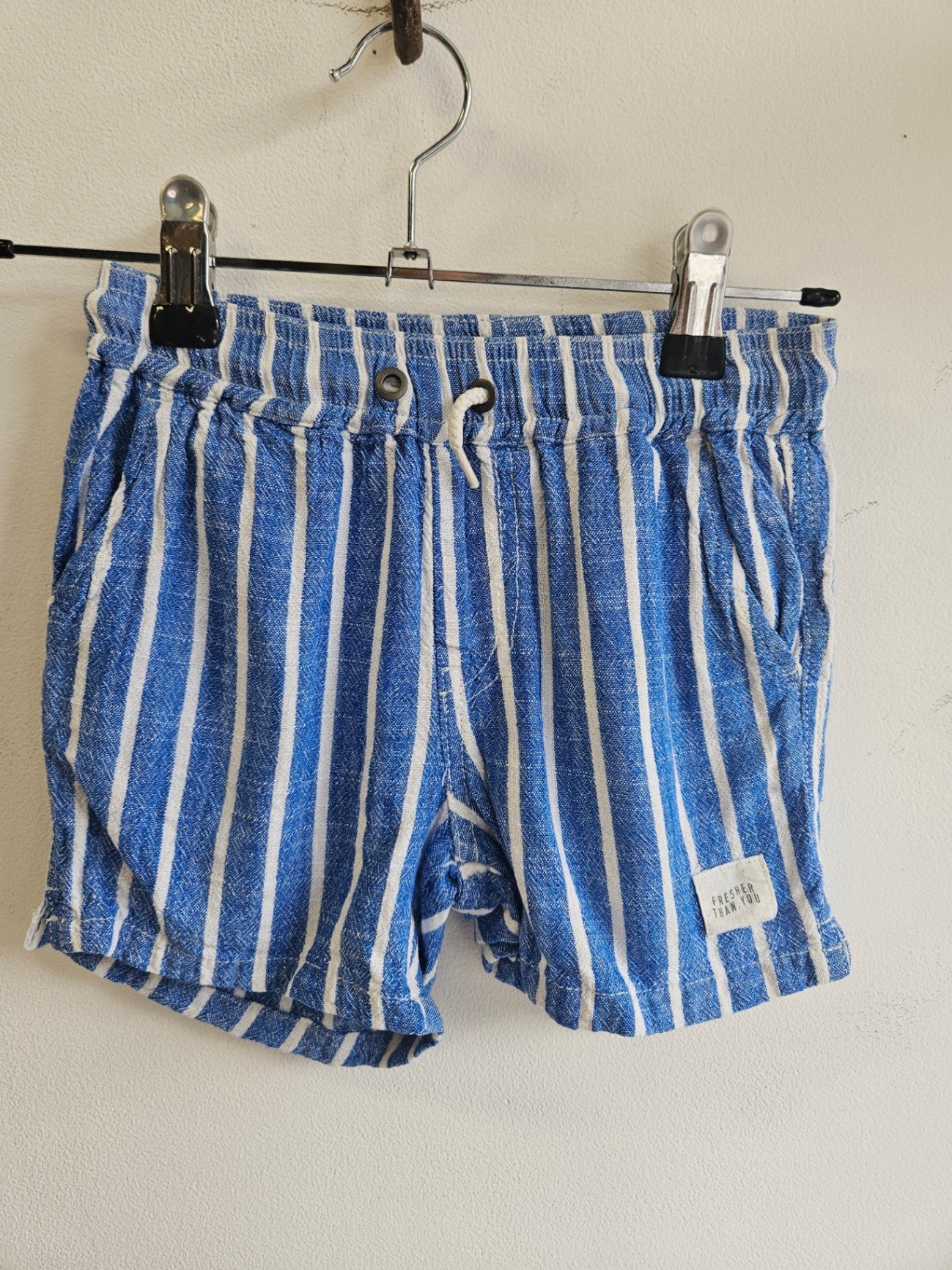 COTTON ON COTTON LINEN SHORTS BLUE AND WHITE STRIPE SIZE 4