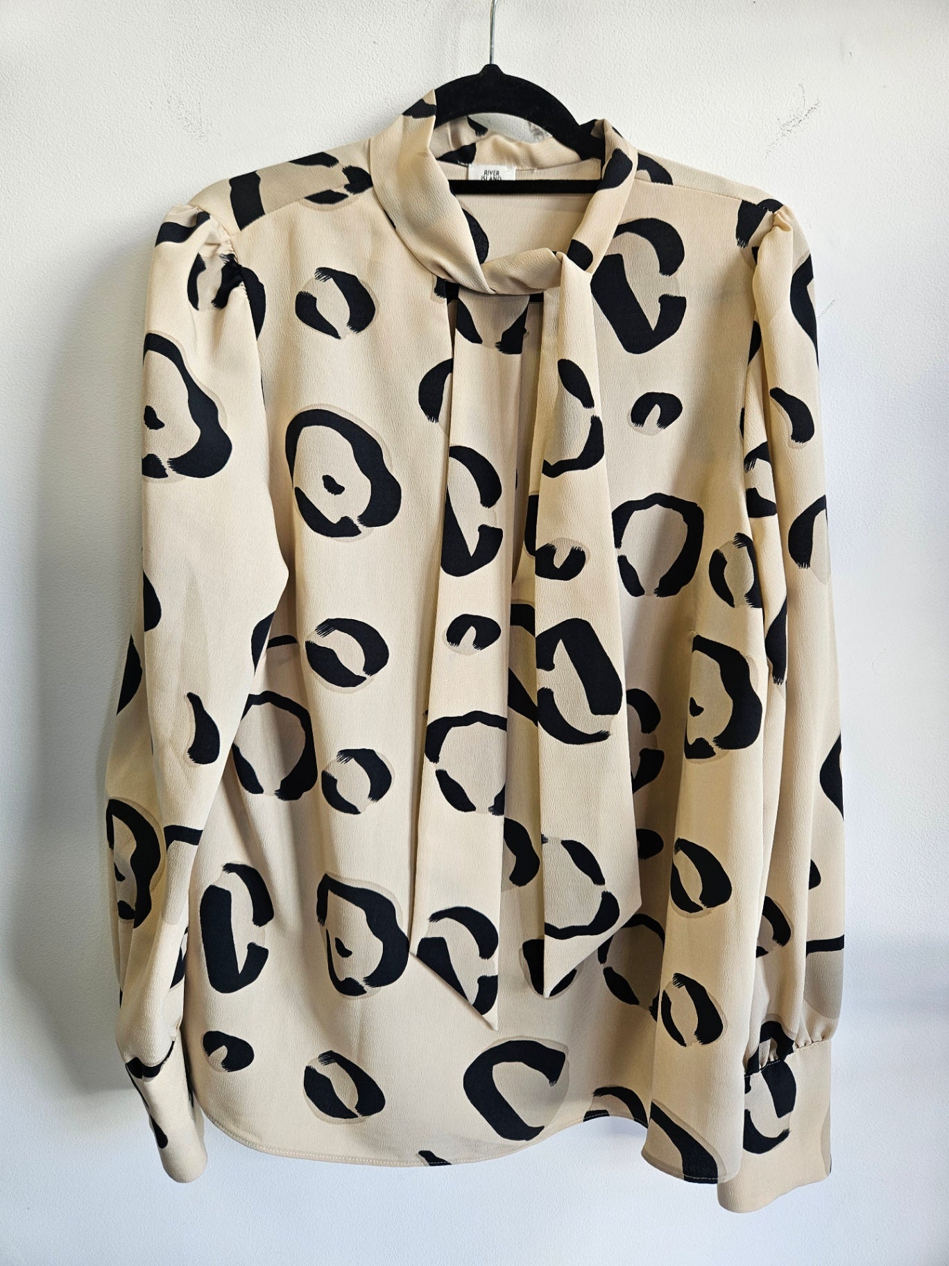 RIVER ISLAND LONG SLEEVE TOP BEIGE LEOPARD SIZE 14