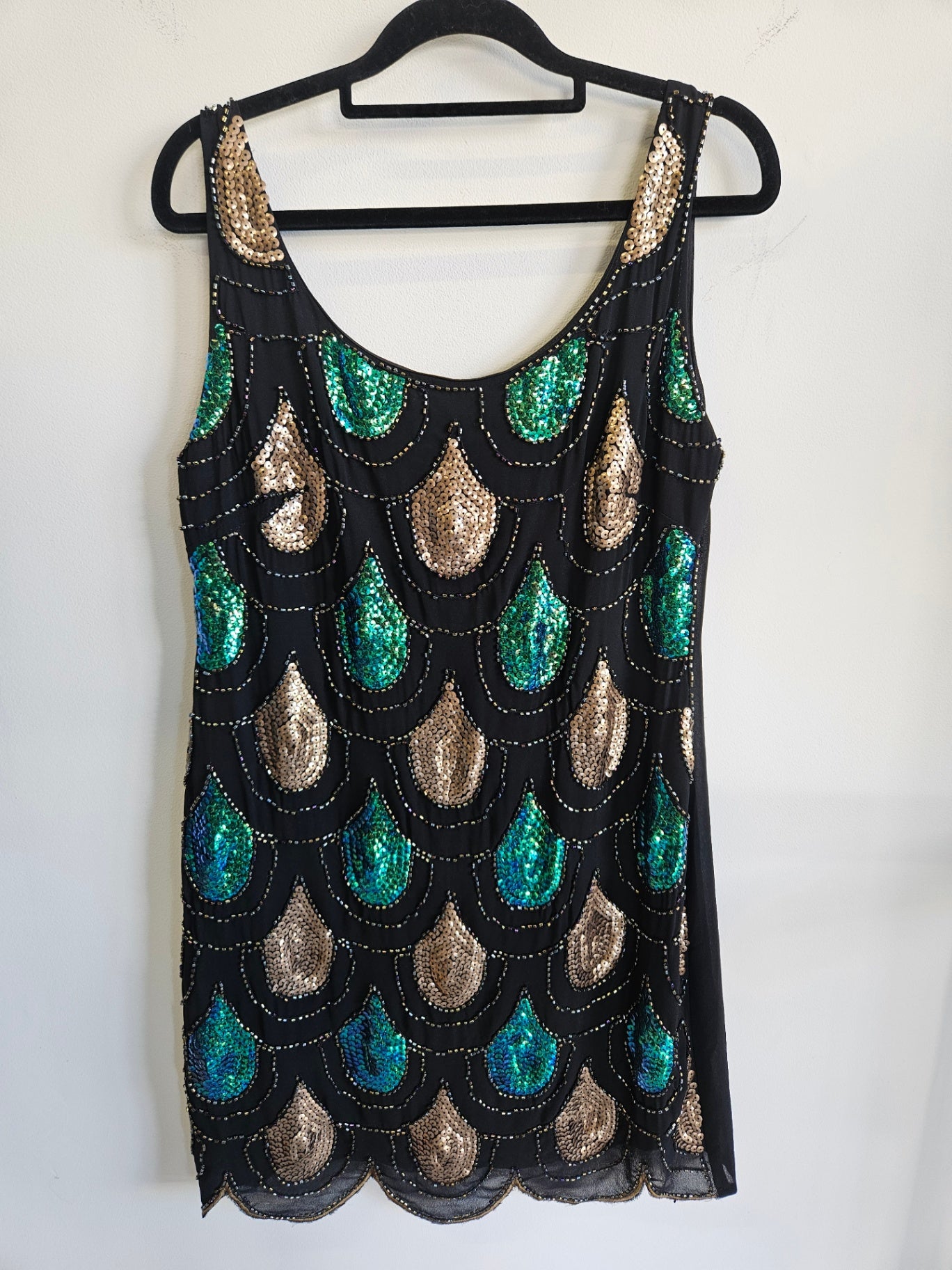 CHASE7 SEQUINNED FORMAL MINI DRESS BLACK GOLD GREEN SIZE 10