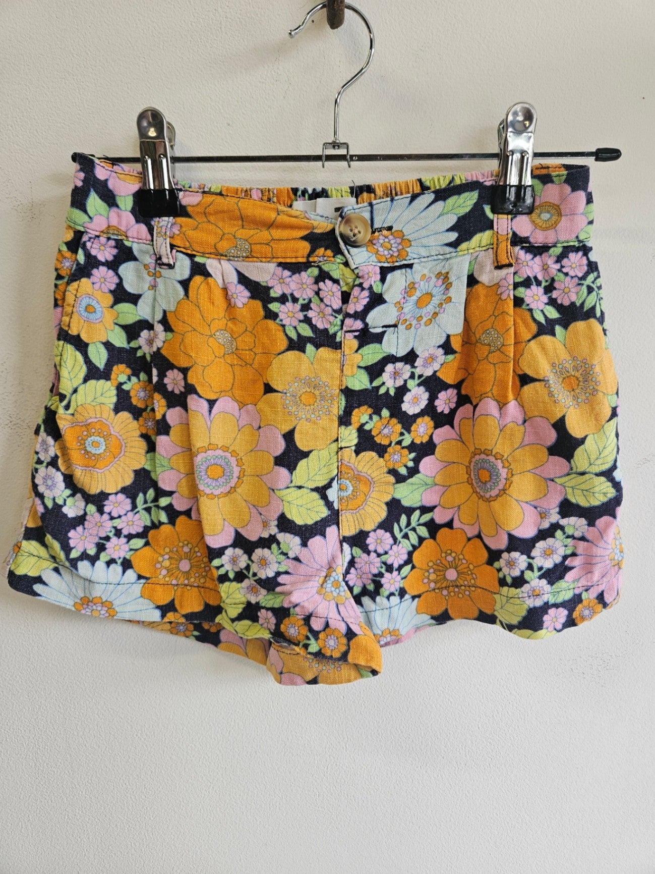 COTTON ON COTTON LINEN SHORTS RETRO FLORAL SIZE 7
