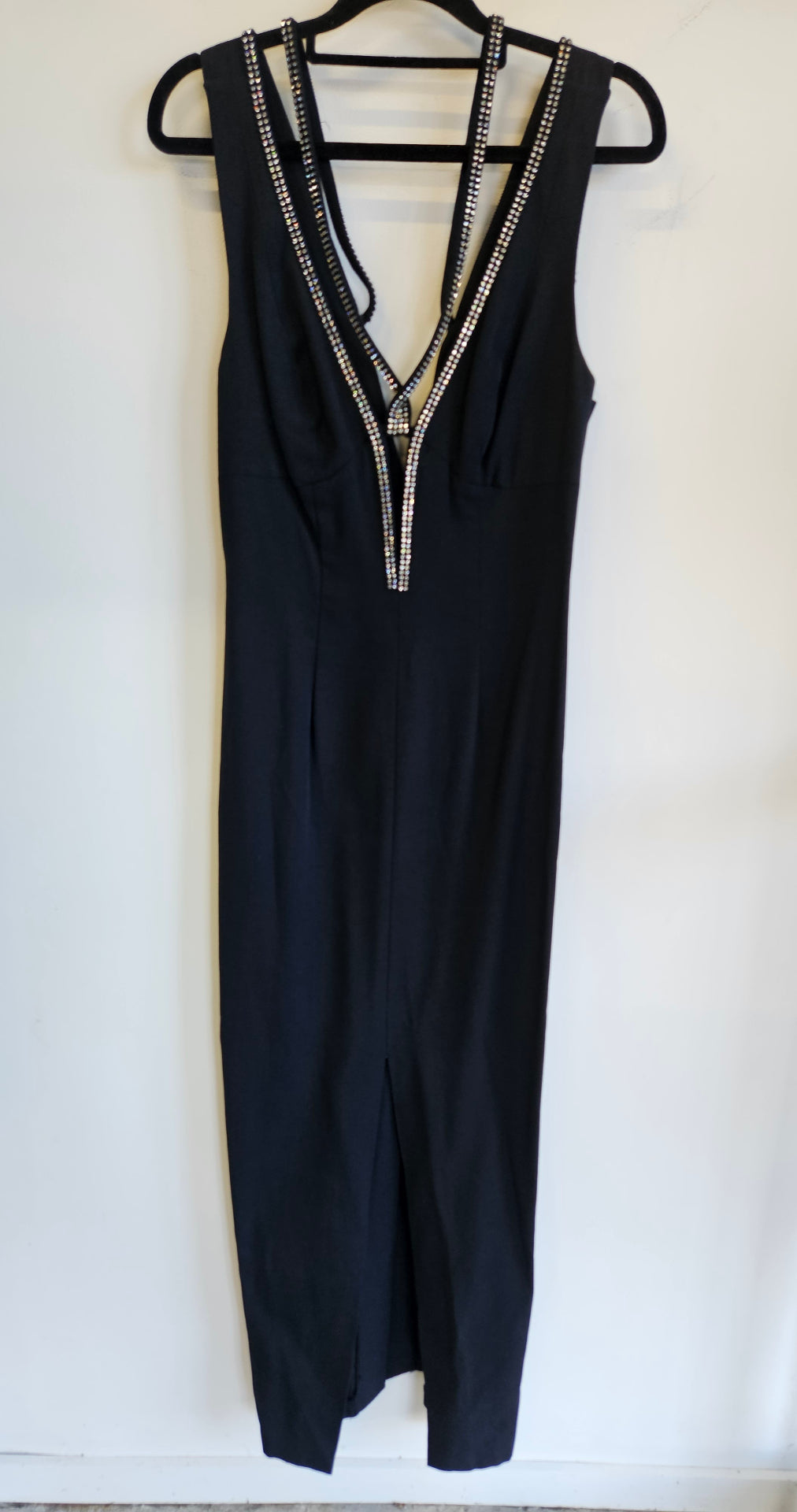 DAVID POND ELASTANE FORMAL DRESS BLACK DIAMANTE SIZE 12