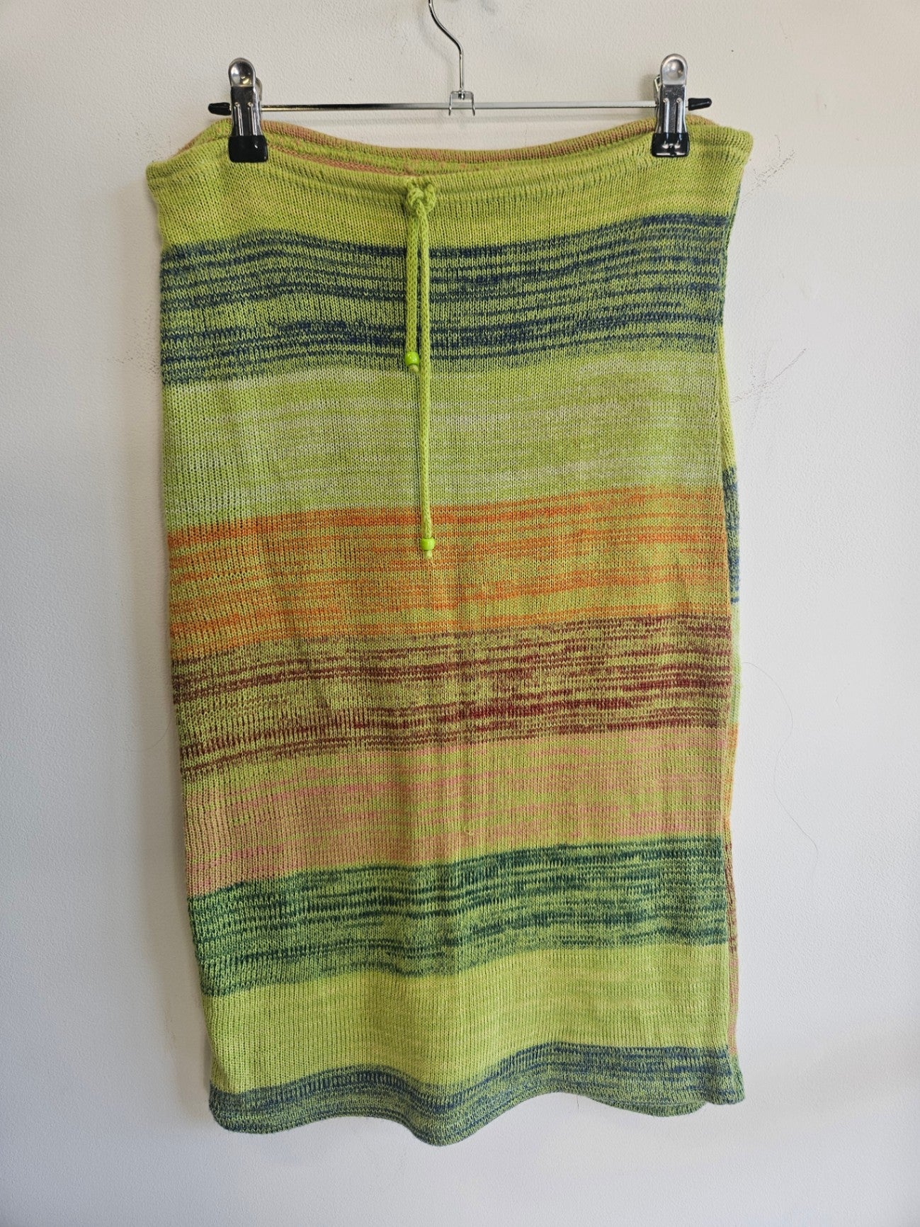 UNBRANDED ACRYLIC KNITTED SKIRT GREEN STRIPE SIZE M