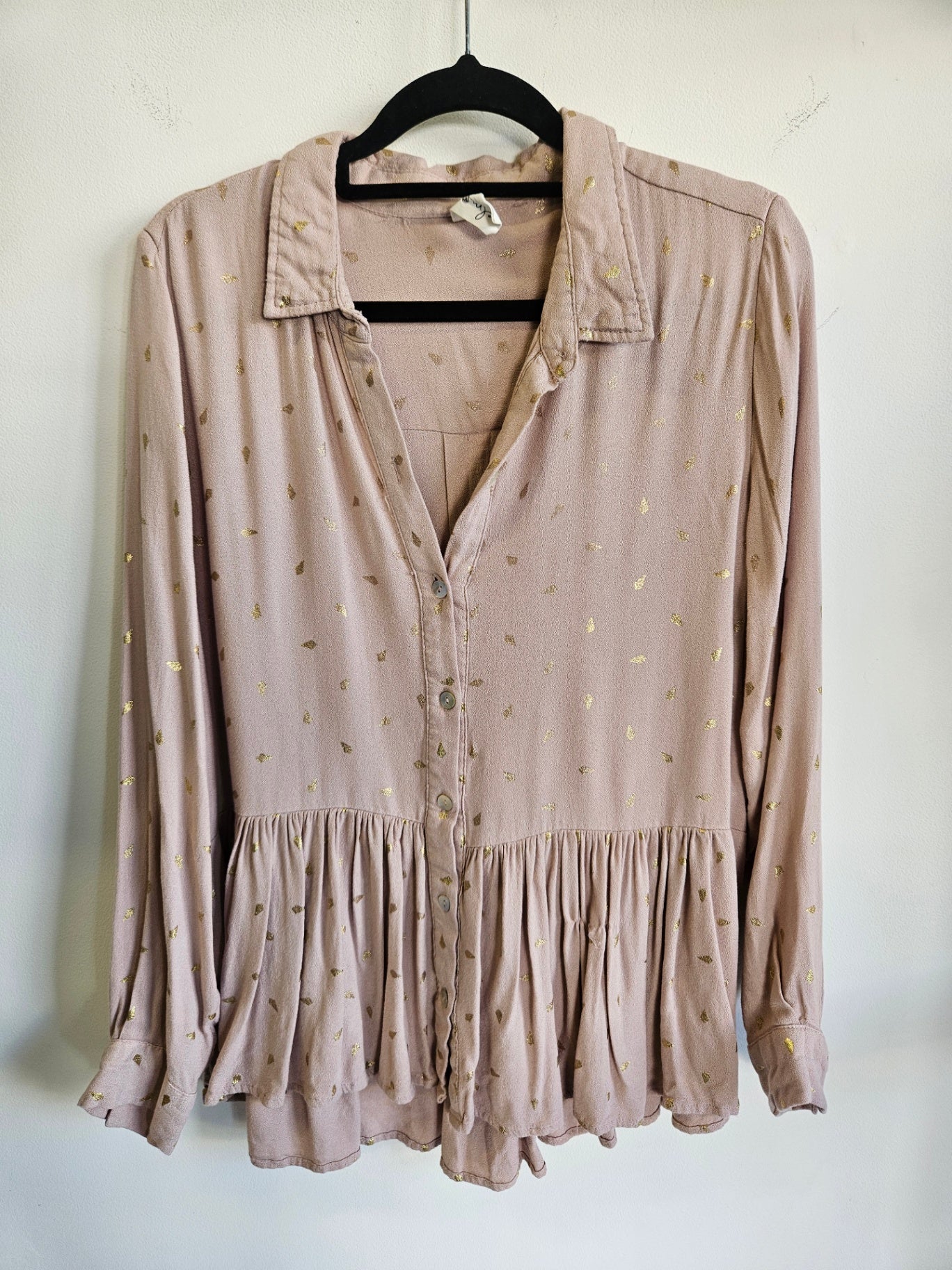 ELM VISCOSE LONG SLEEVE TOP PINK GOLD ACCENTS SIZE 10