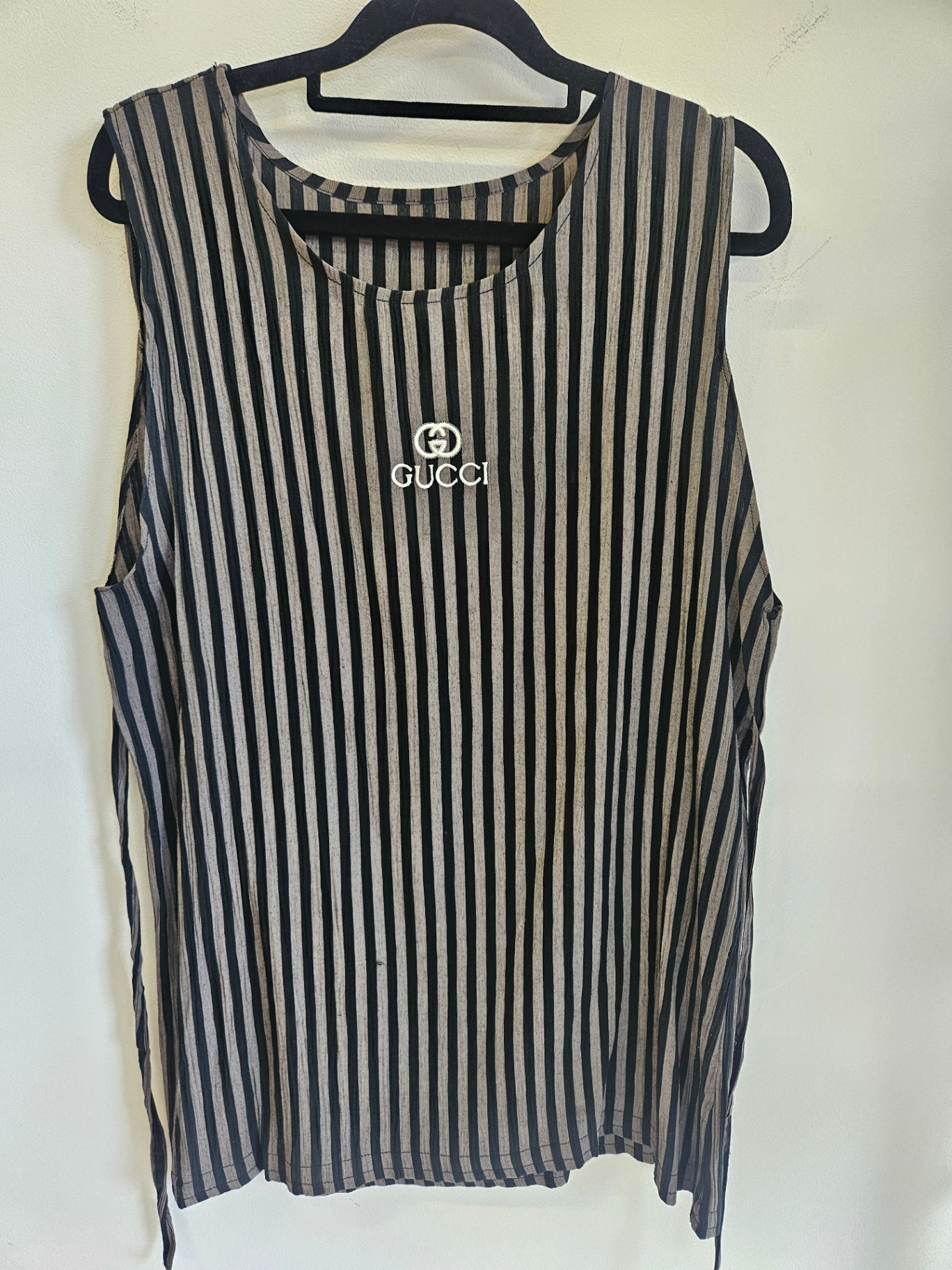 FAUX GUCCI COTTON BLEND SLEEVELESS TOP BLACK GREY STRIPE SIZE M