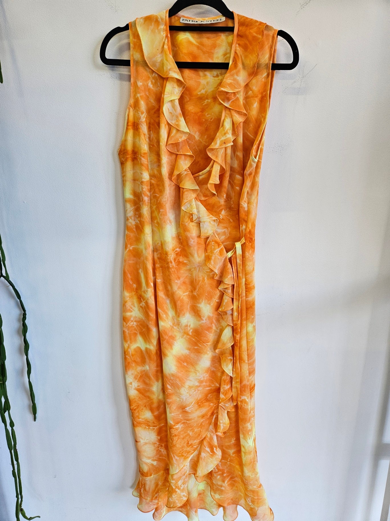 PATRICK STEELE CHIFFON DRESS ORANGE FLORAL RUFFLE SIZE 12