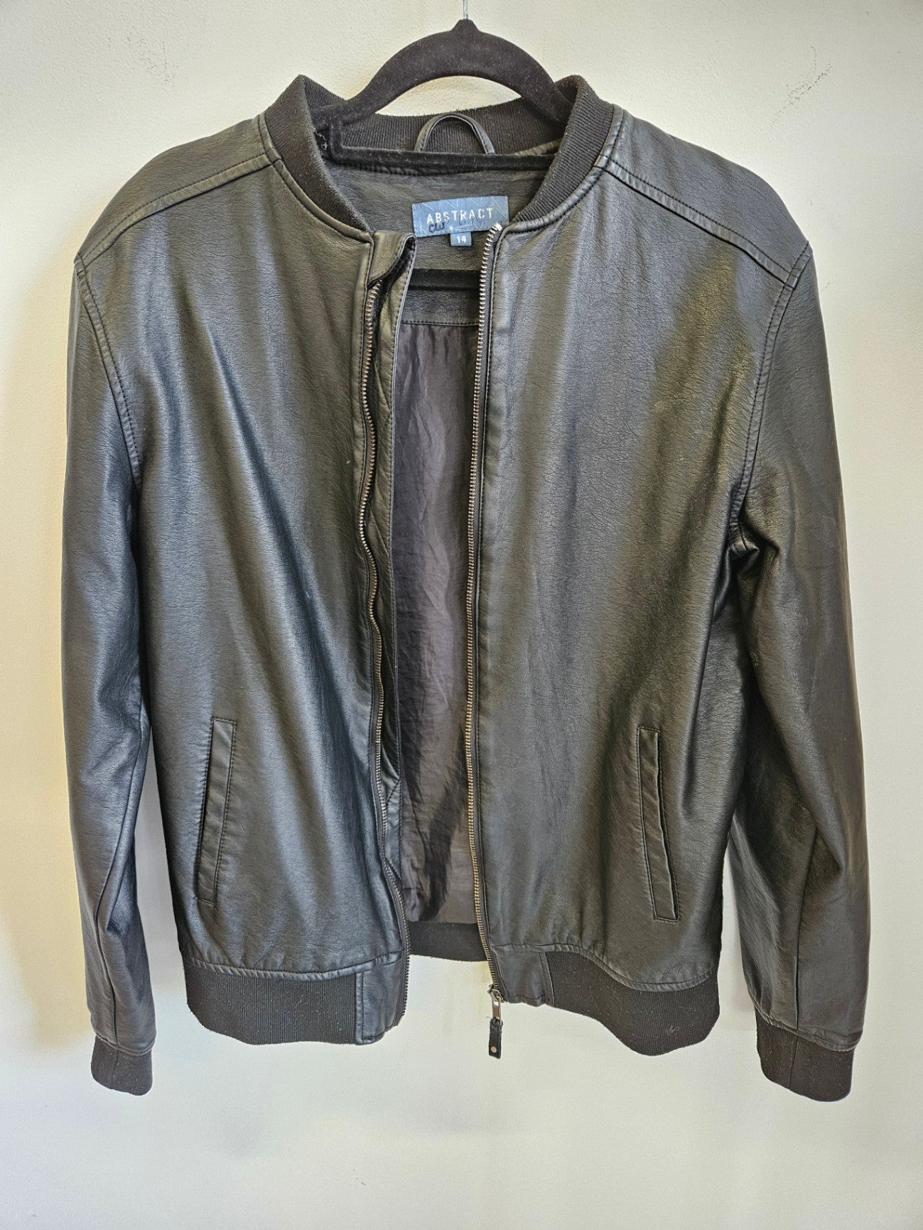 ABSTRACT FAUX LEATHER JACKET Black SIZE 14Y