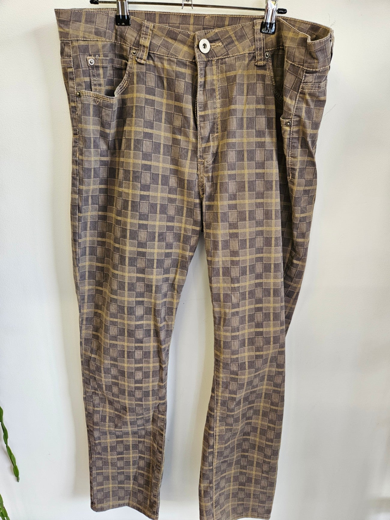 UNBRANDED COTTON PANTS PURPLE GOLD PLAID SIZE 36