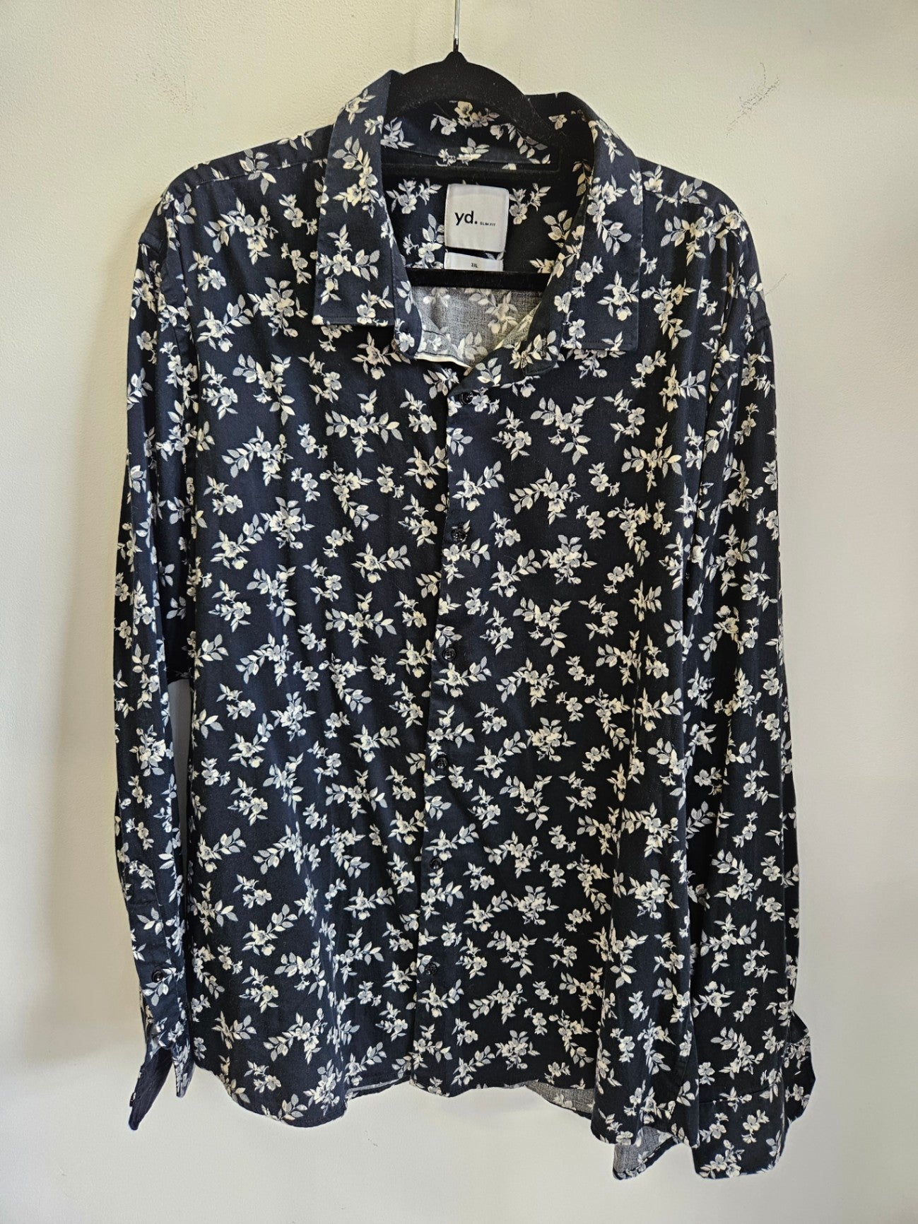 YD COTTON LONG SLEEVE SHIRT NAVY WHITE FLORAL SIZE 3XL SLIM