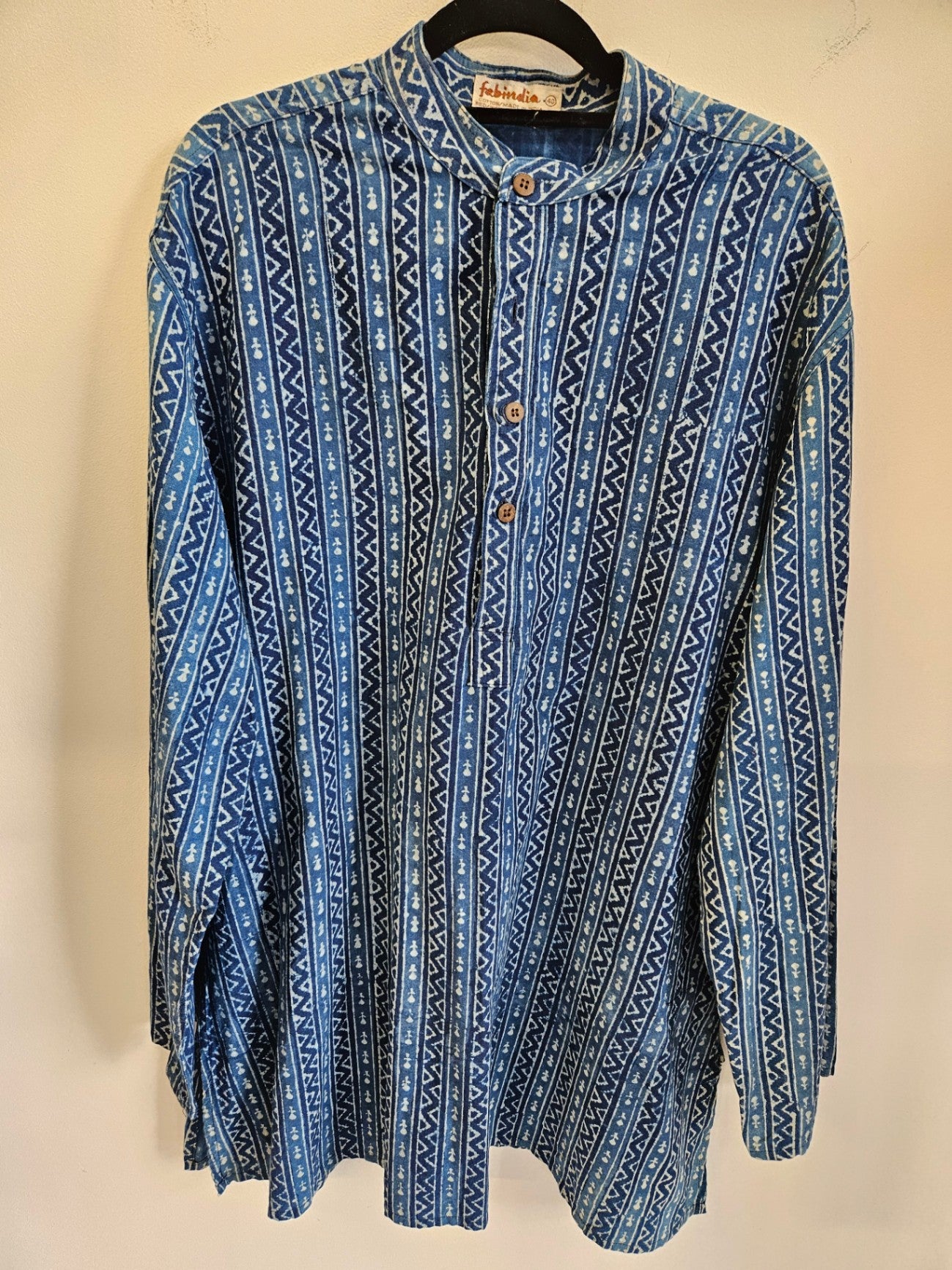 FABRINDIA COTTON SHIRT BLUE AZTEC SIZE XL