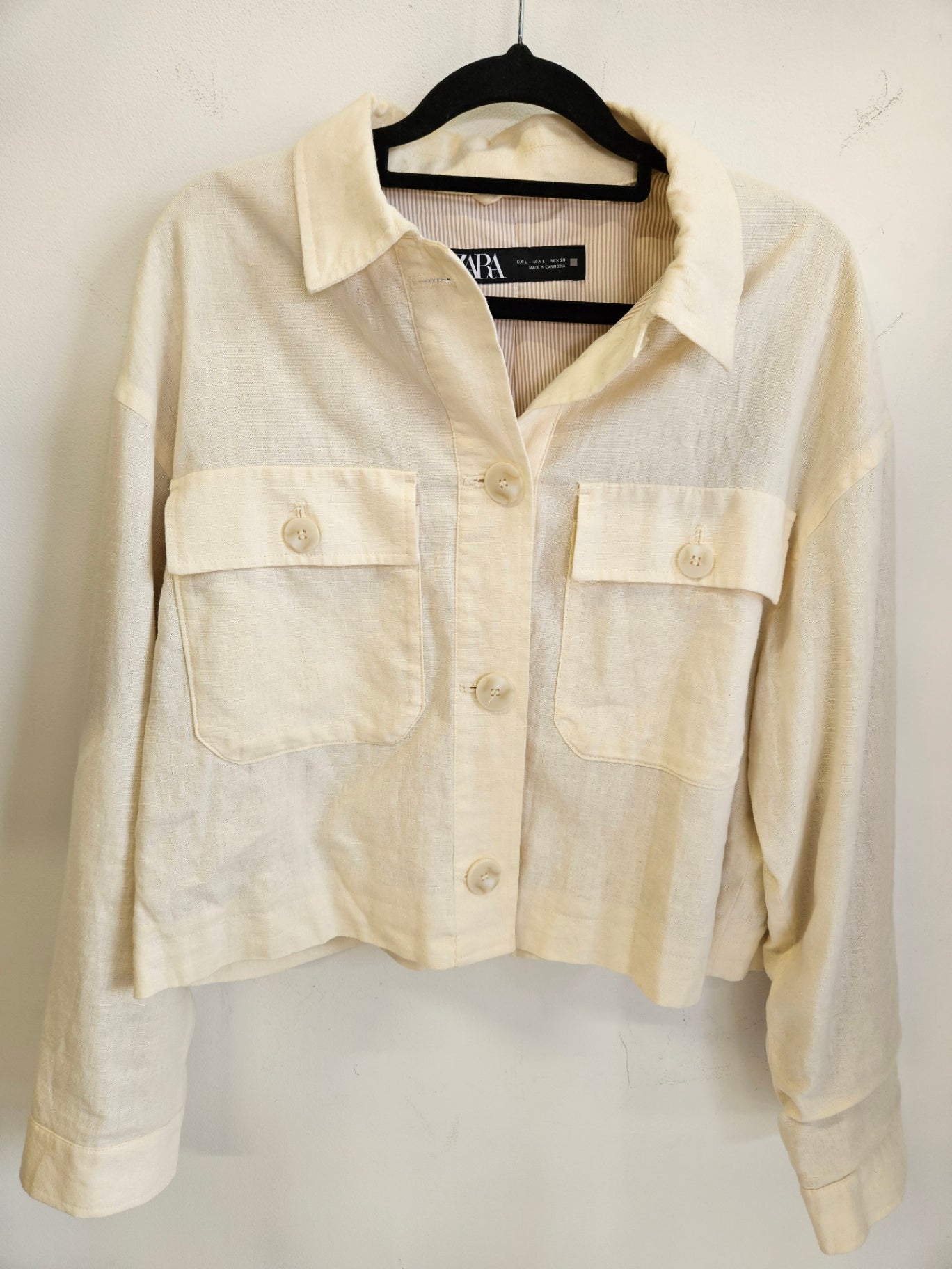 ZARA LINEN CROP JACKET CREAM SIZE L