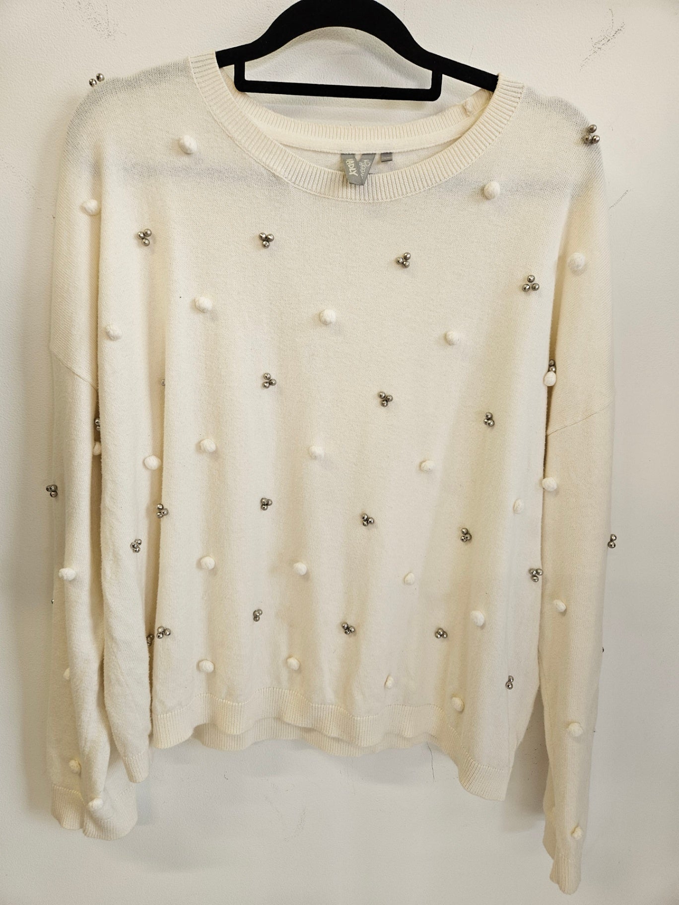 MADLY SWEETLY COTTON CASHMERE SEQUIN DETAIL SWEATER WHITE SIZE 12