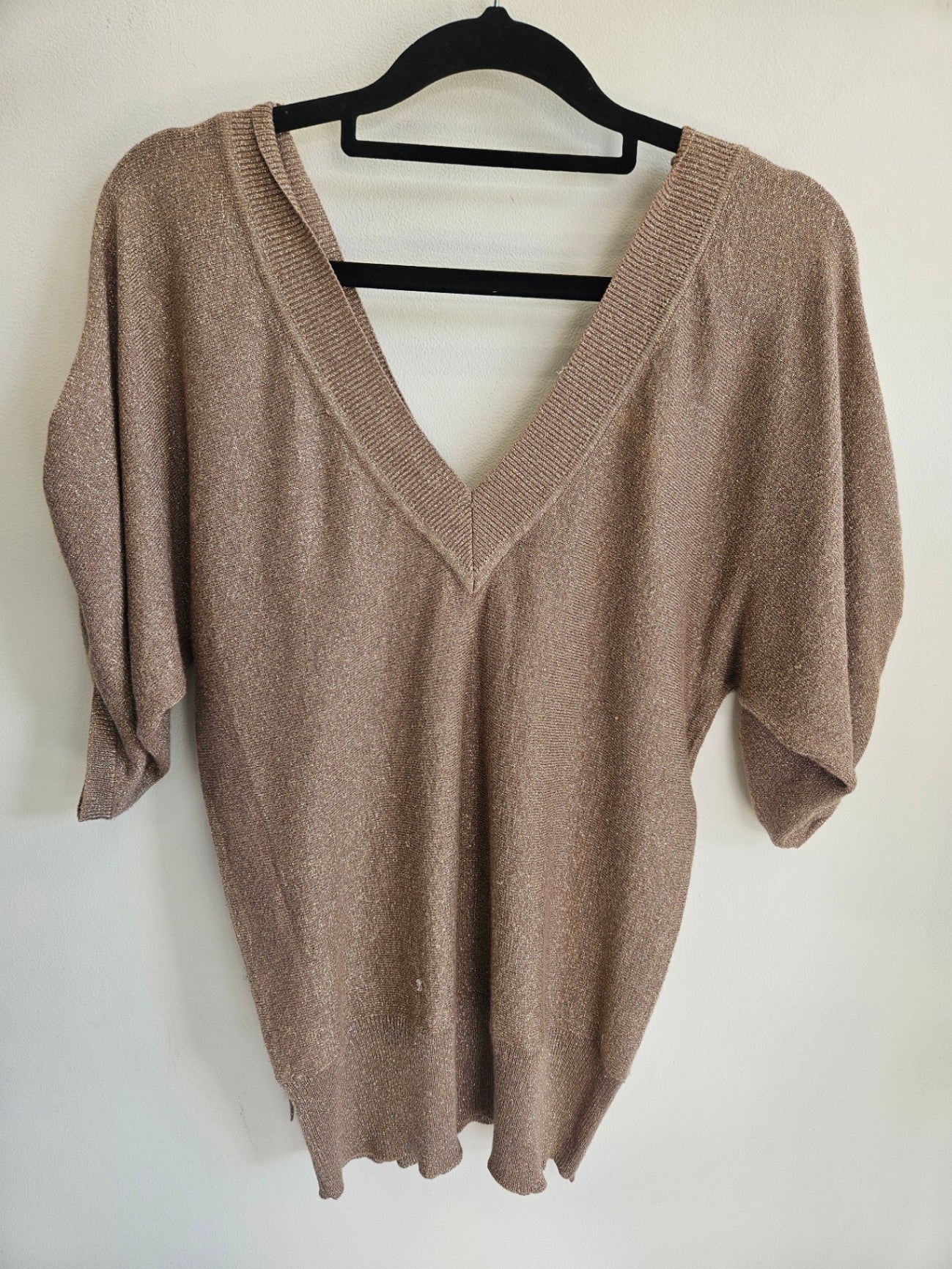 MAX GLITTERY COTTON BLEND SHORT SLEEVE TOP GOLD SIZE S