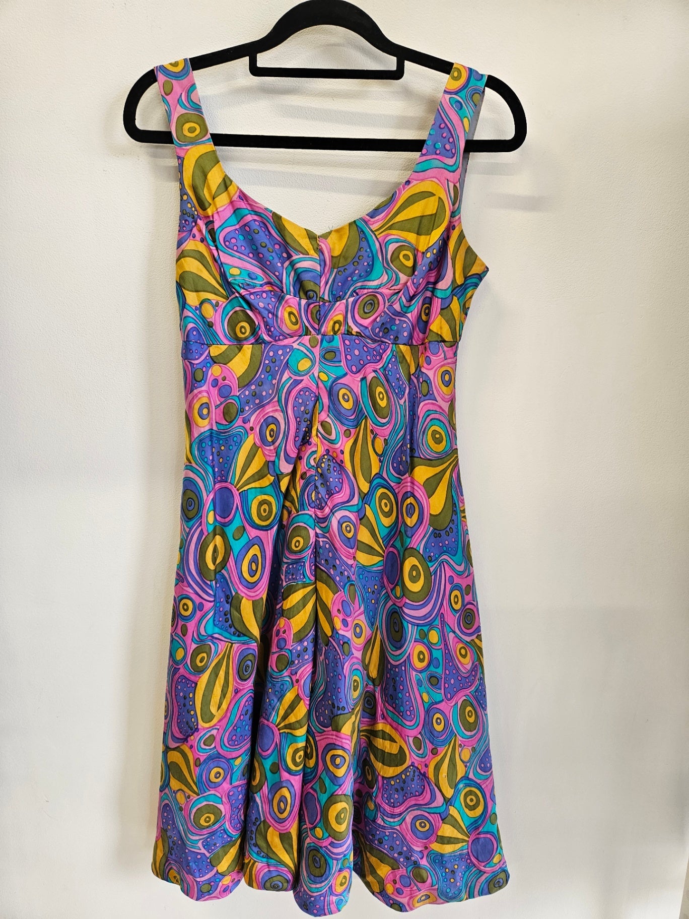 VINTAGE SILK DRESS BLUE PINK SPIRAL SIZE 8