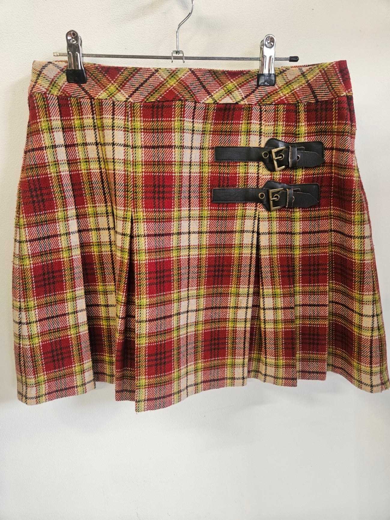 NEXT WOOL BLEND SKIRT RED GREEN CREAM PLAID SIZE 8