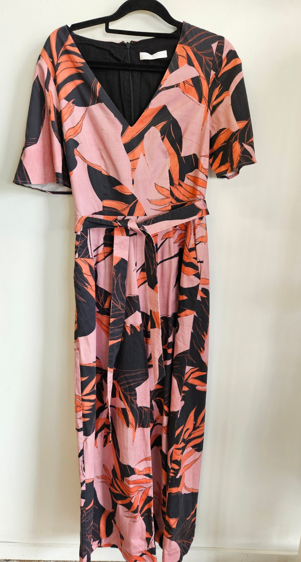 MESOP COTTON PANTSUIT PINK ORANGE BLACK ABSTRACT SIZE XS