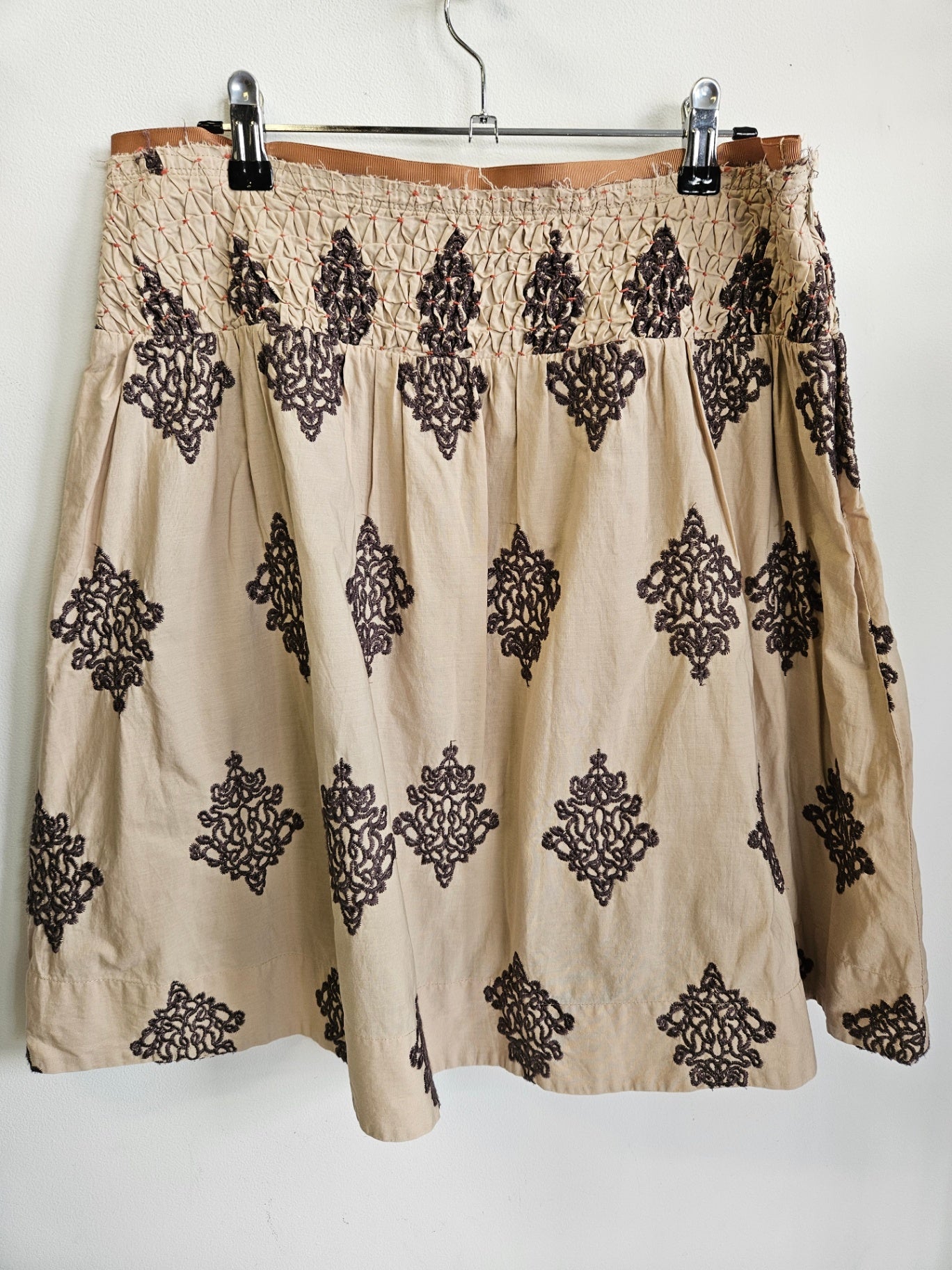 NOA NOA COTTON SKIRT BEIGE TAUPE EMBROIDERED SIZE M