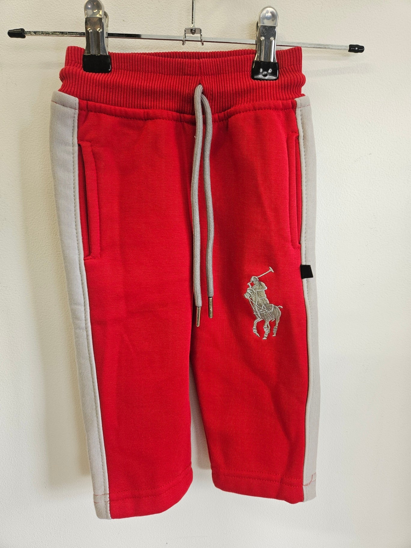 POLO RALPH LAUREN COTTON BLEND TRACKSUIT GREY RED SIZE 18M