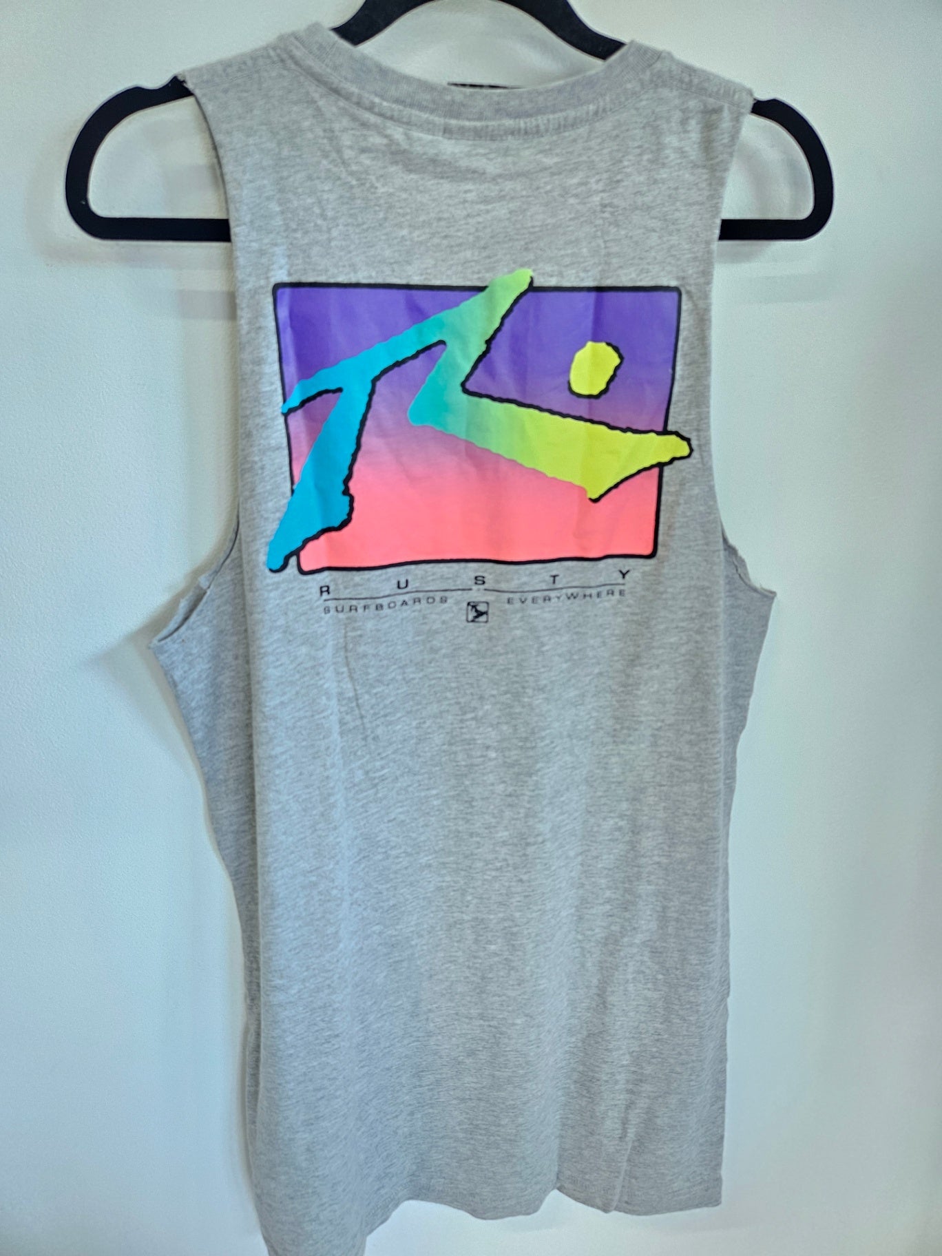 RUSTY COTTON SINGLET DRESS GREY FLURO LETTERING SIZE 6