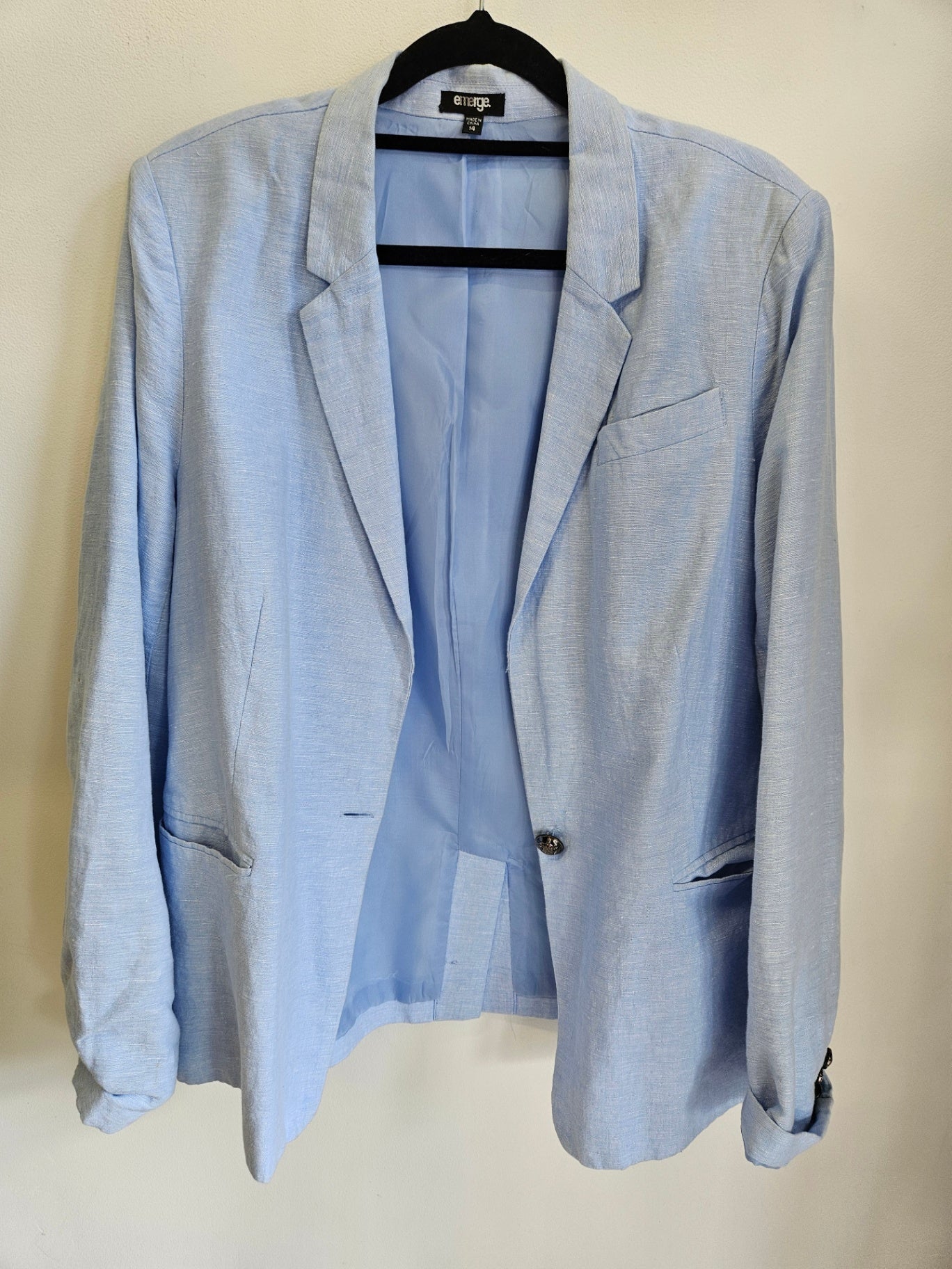 EMERGE LINEN BLAZER BABY BLUE SIZE 14
