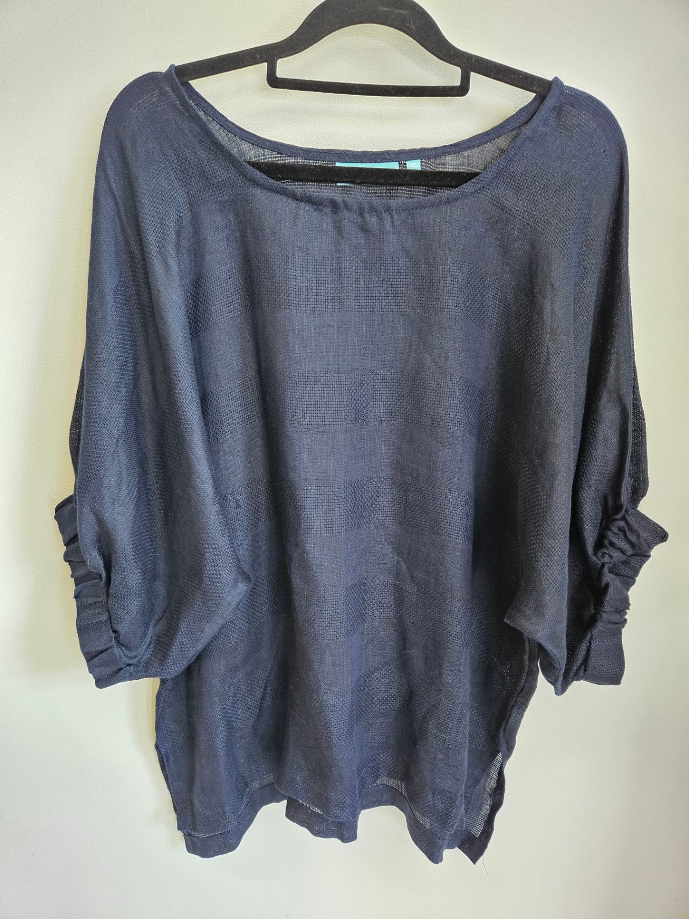 BLUE ILLUSION FRENCH LINEN MID SLEEVE TOP NAVY SIZE XS