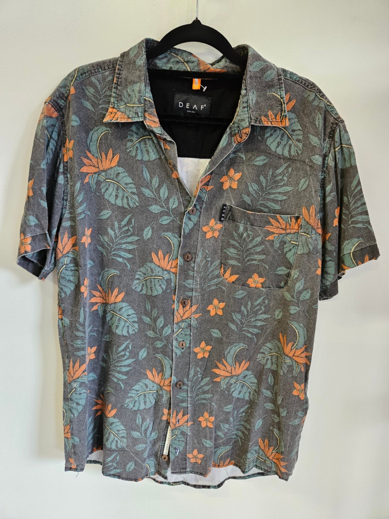 DEAF COTTON SHIRT FADED BLACK TROPICAL SIZE L