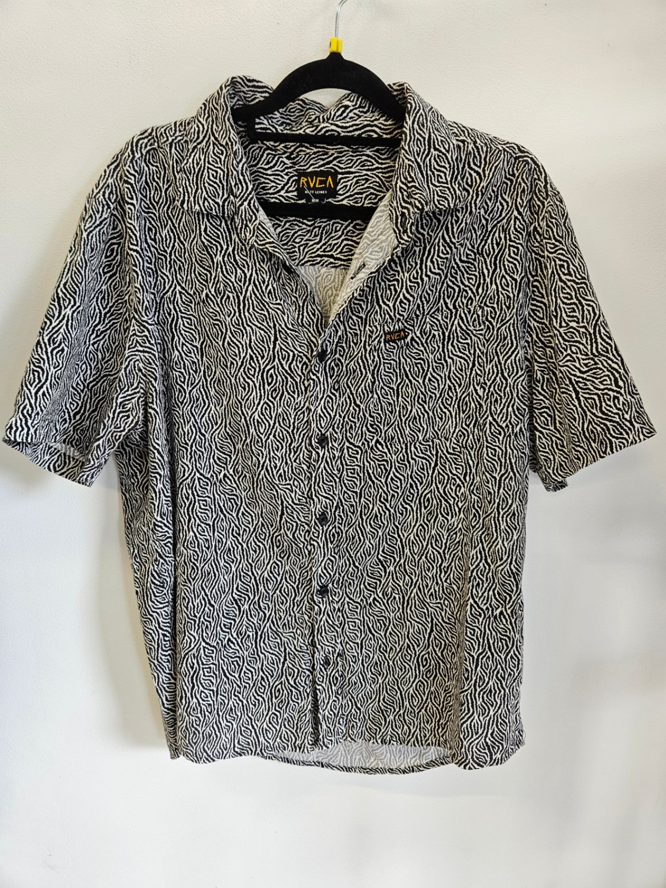 RVCA COTTON SHIRT BLACK WHITE ABSTRACT SIZE M