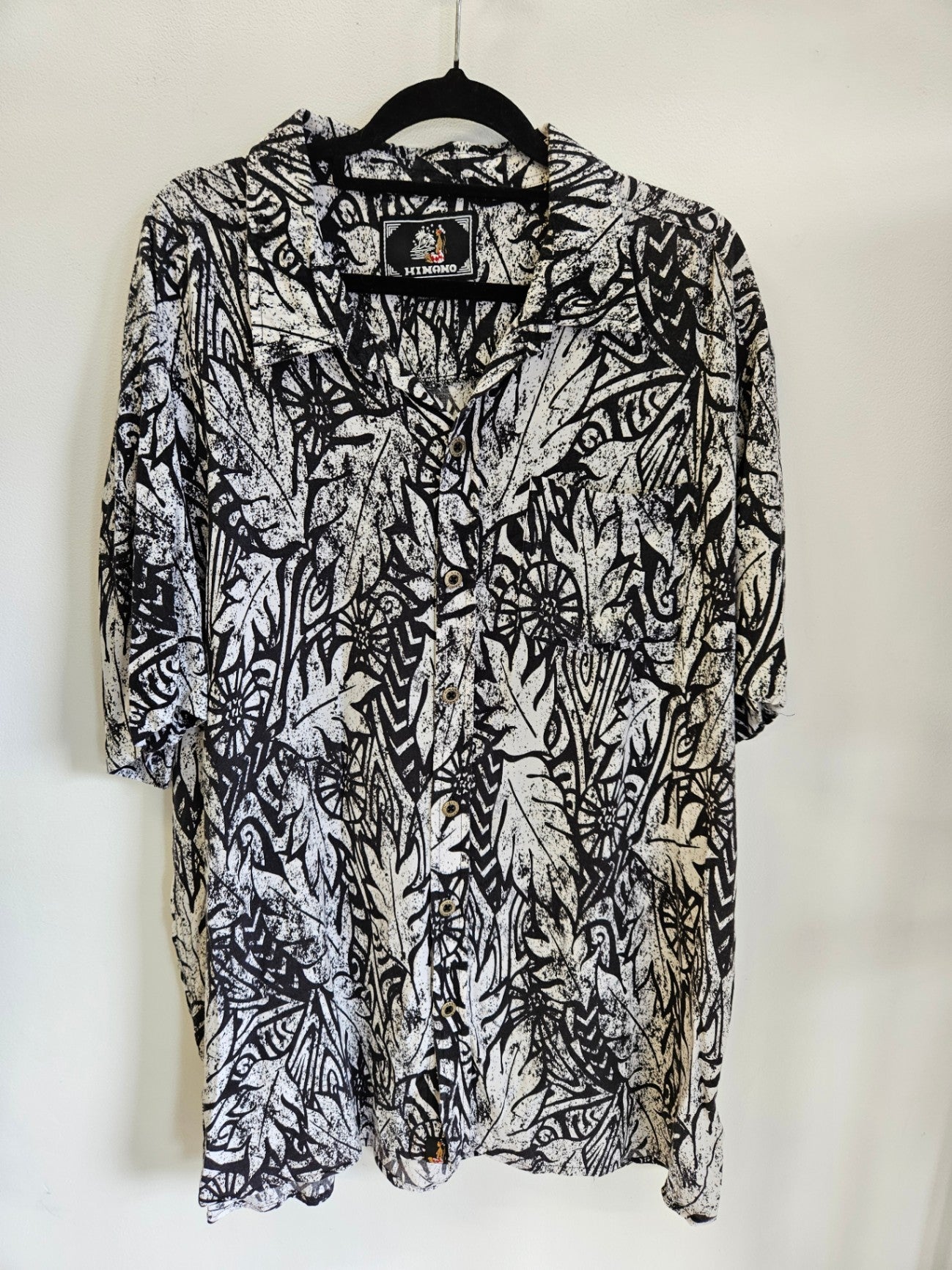 HINANO RAYON SHIRT BLACK WHITE HAWAIIAN SIZE 2XL