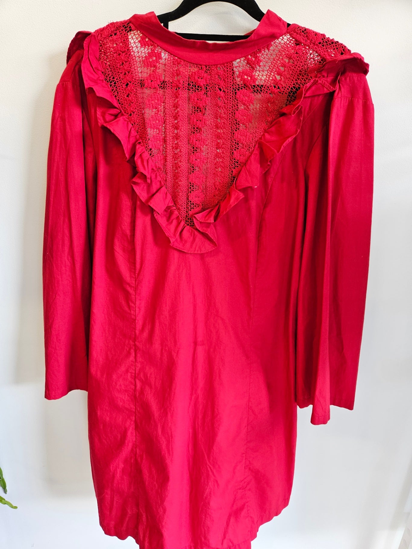 FREE PEOPLE COTTON LONG SLEEVE DRESS CRIMSON SIZE L