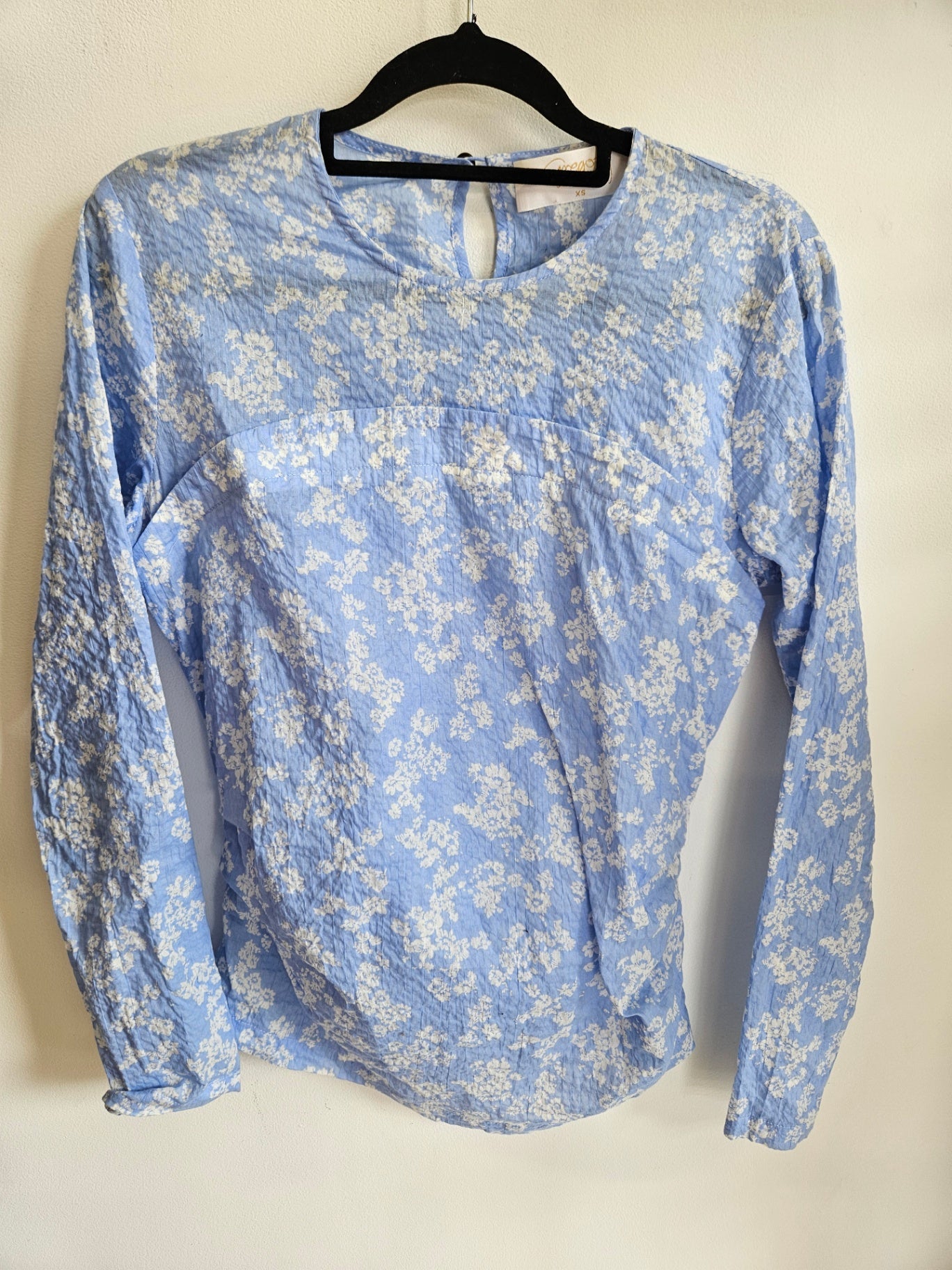 GREGORY JAPANESE COTTON LONG SLEEVE TOP LIGHT BLUE FLORAL SIZE XS